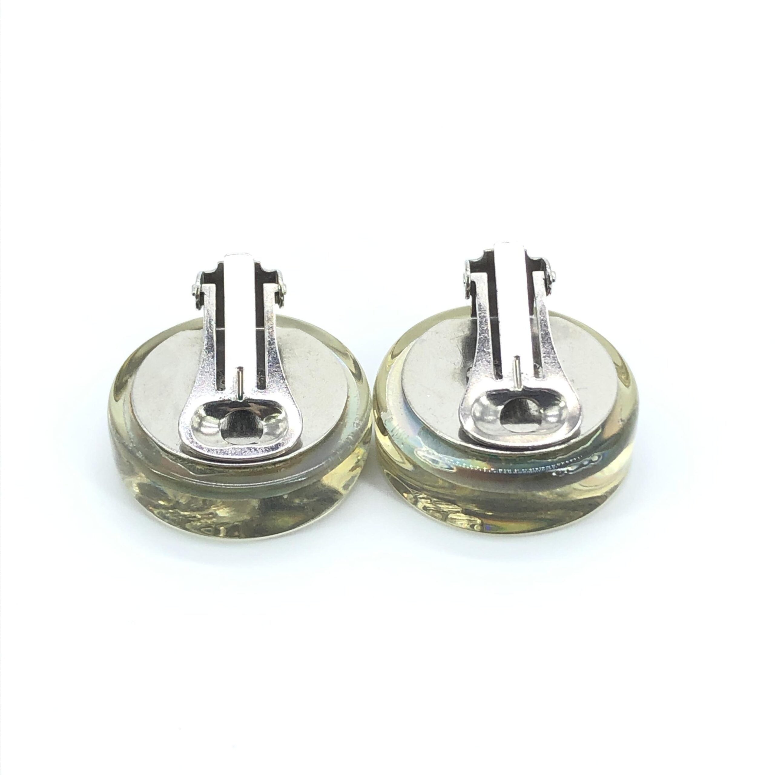 Chanel Vintage Holographic Logo Clip-On Earrings