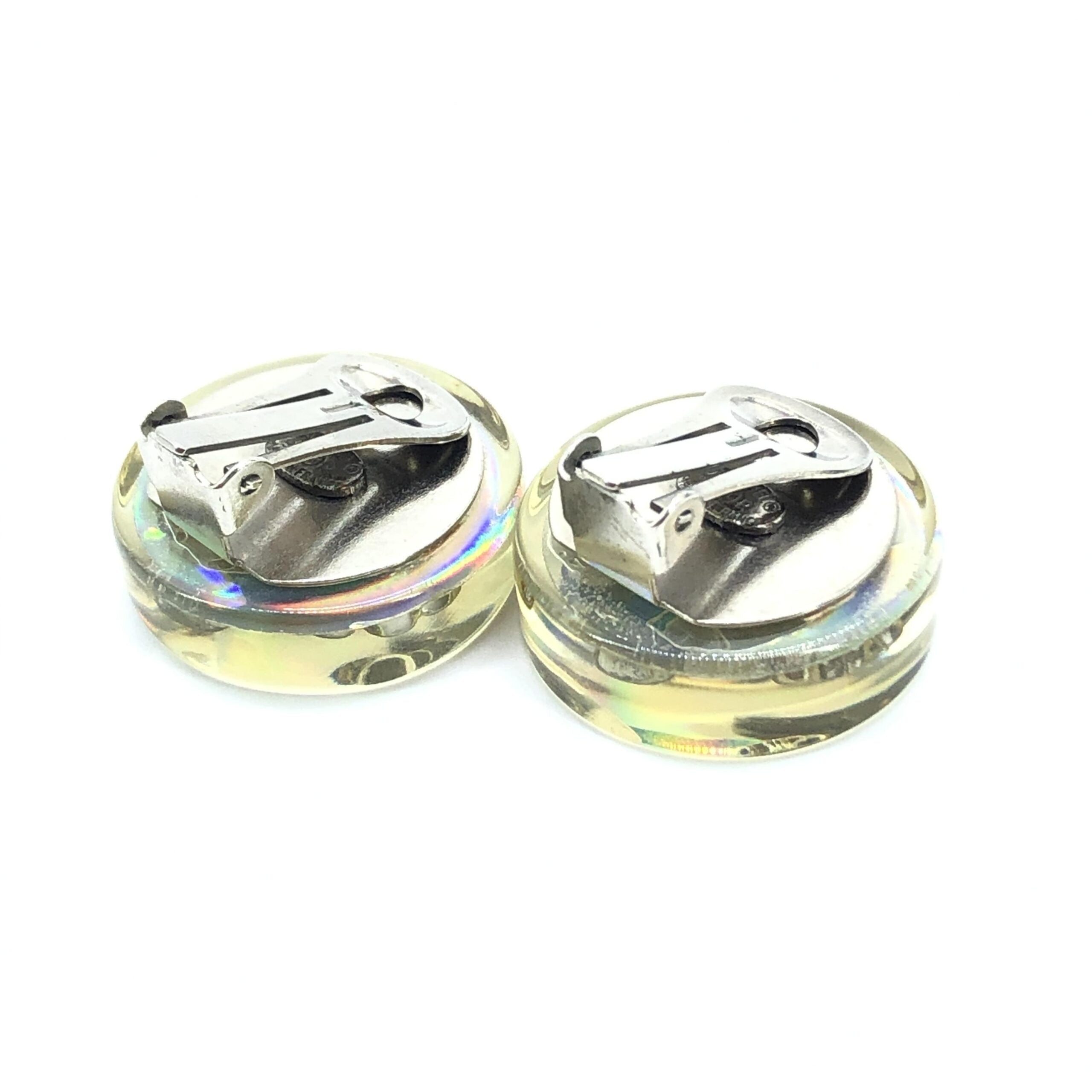 Chanel Vintage Holographic Logo Clip-On Earrings
