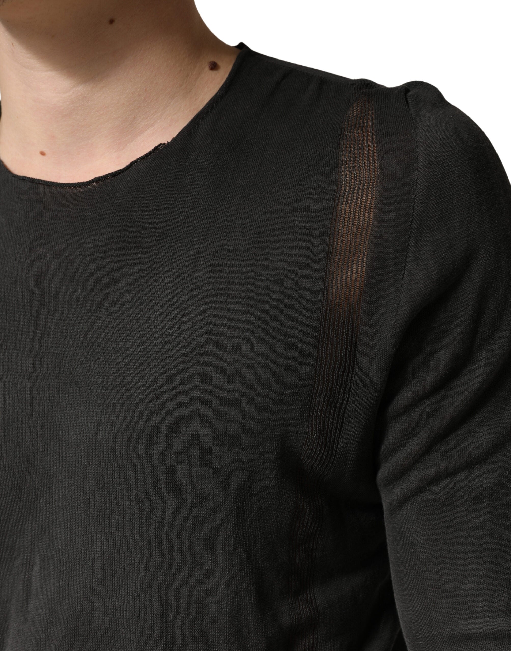 Dolce & Gabbana Dark Grey Cotton Crewneck Short Sleeve