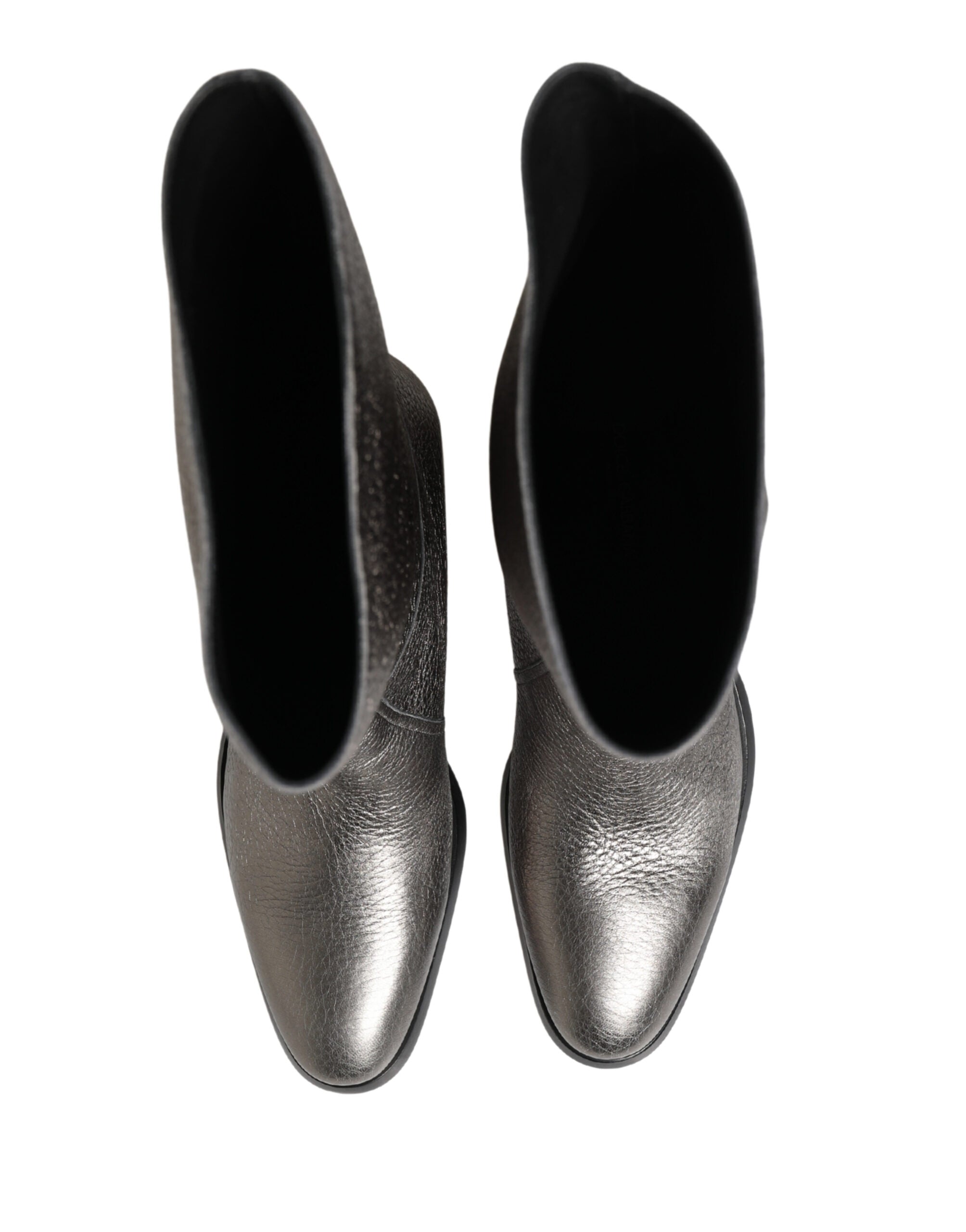 Dolce & Gabbana Metallic Silver Leather Knee High Boots Shoes