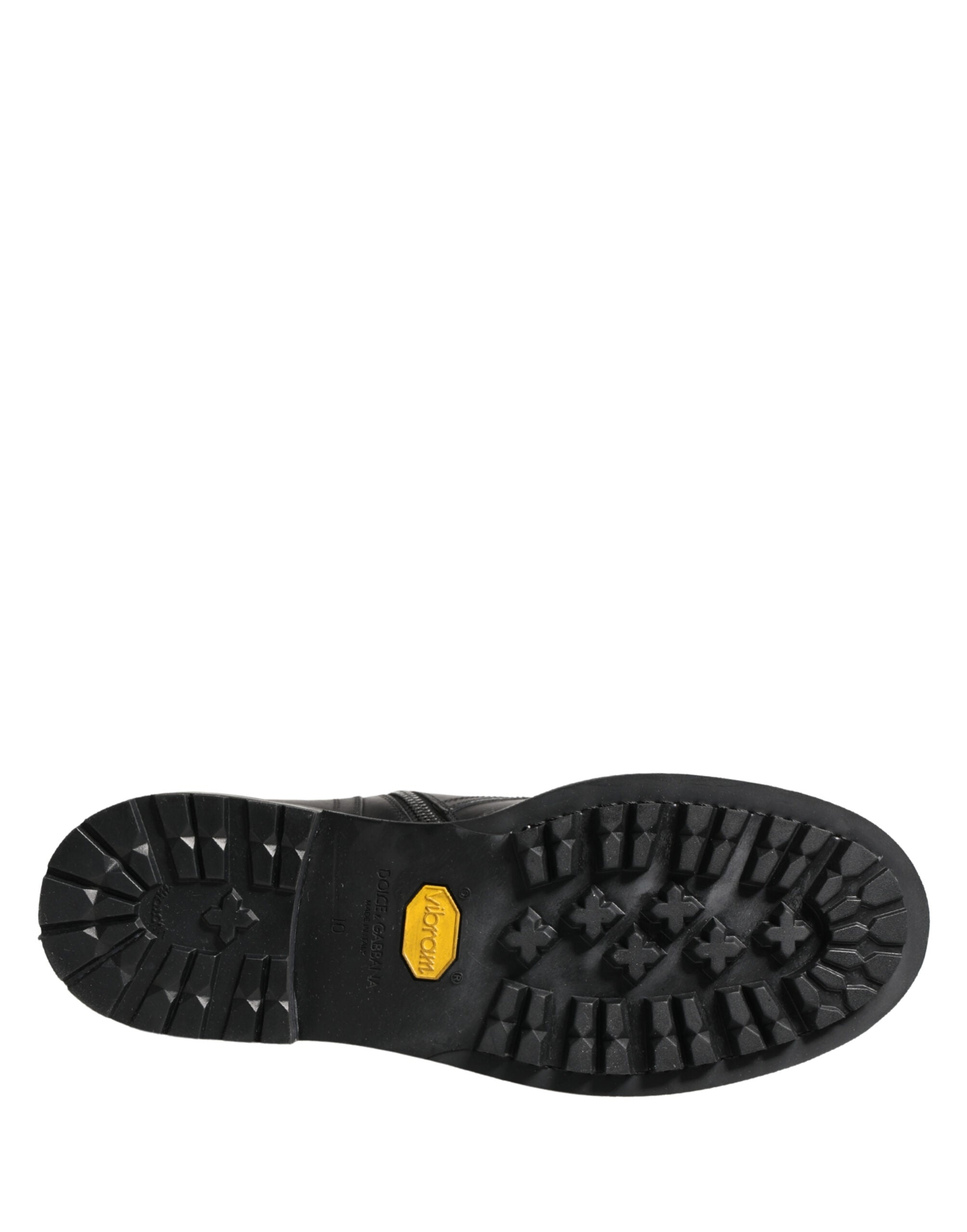 Dolce & Gabbana Black Leather Belted Buckle Combat Boots Shoes