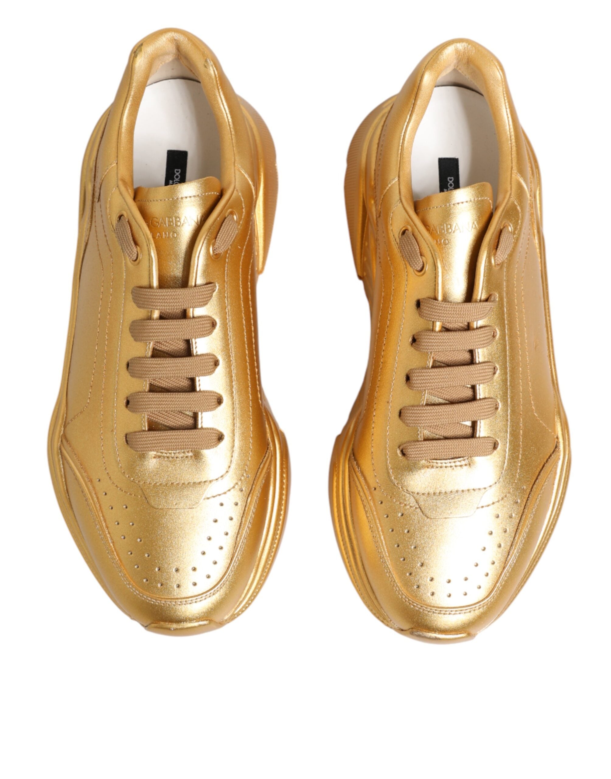 Dolce & Gabbana Gold Leather Daymaster Chunky Sneakers Shoes