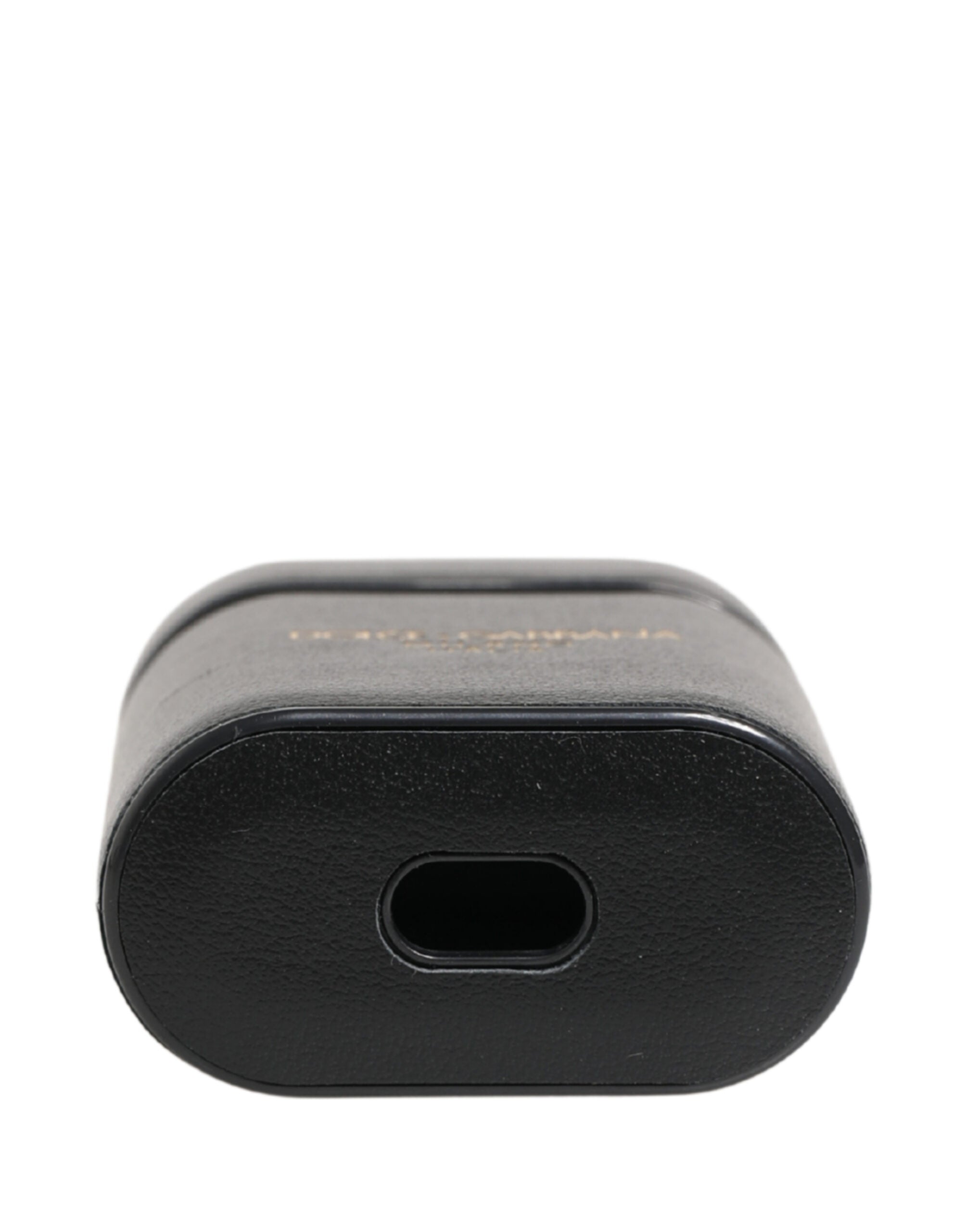 Dolce & Gabbana Black Calf Leather Logo Print Flip Holder Airpods Case