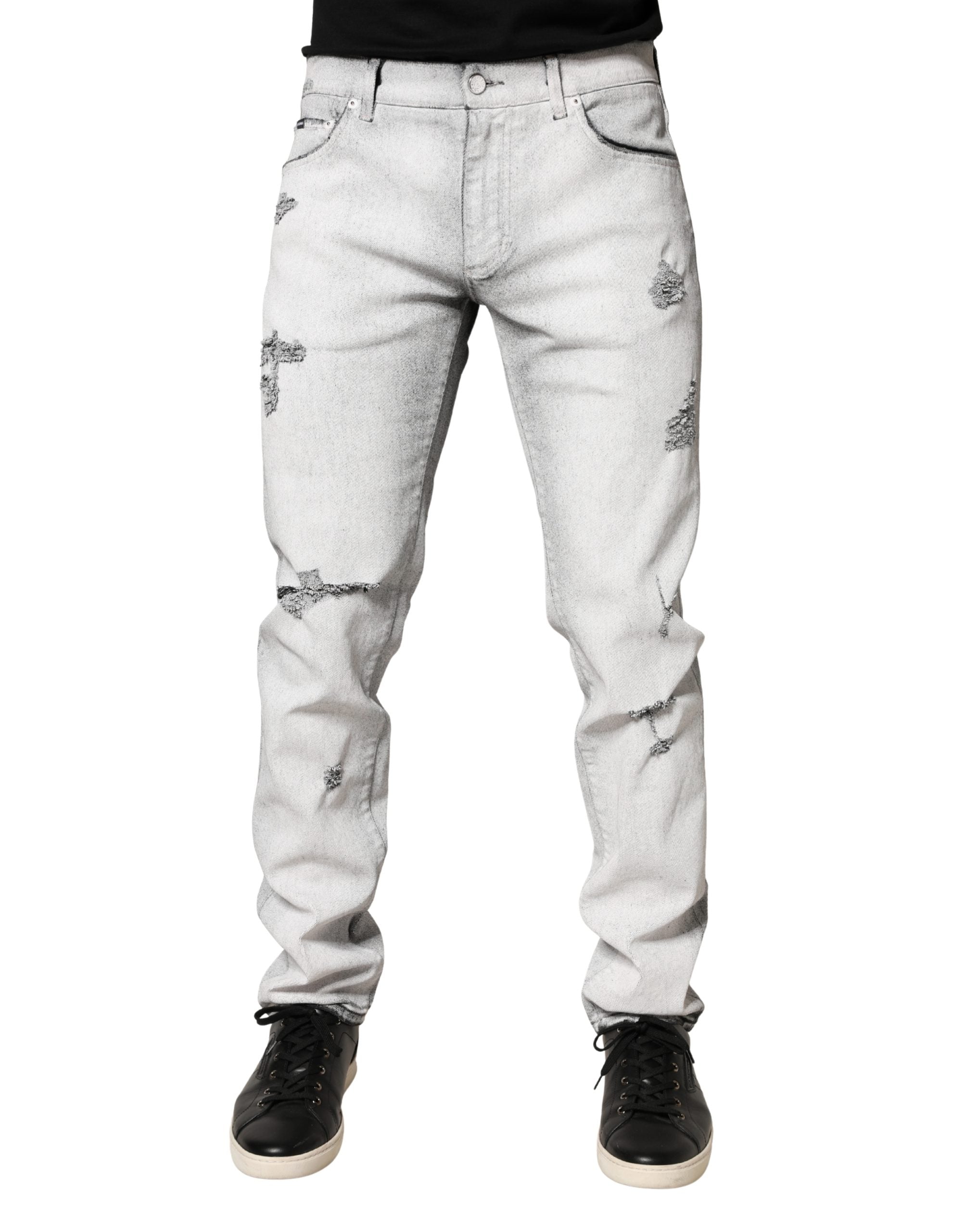 Dolce & Gabbana Light Gray Distressed Skinny Men Denim Jeans