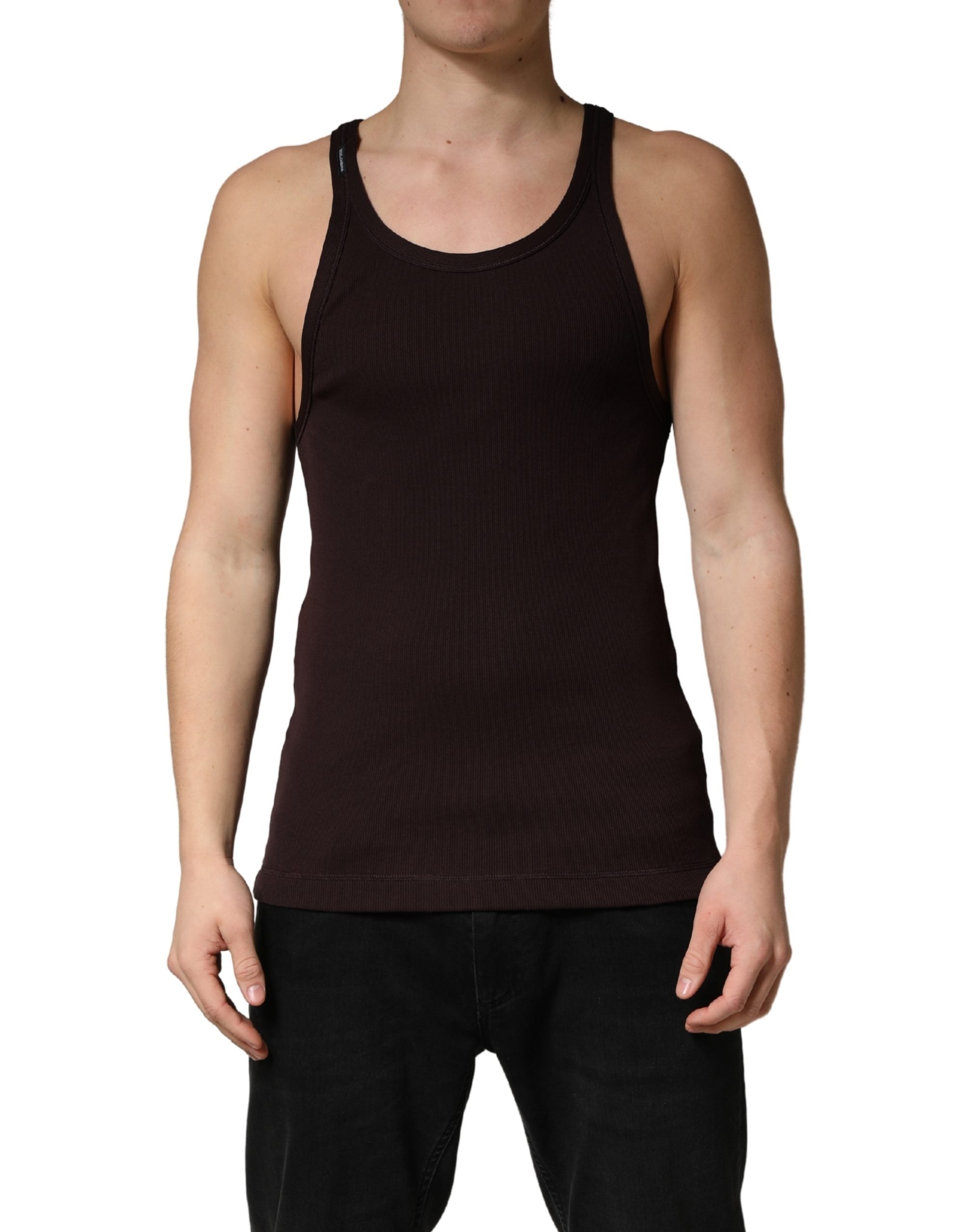 Dolce & Gabbana Brown Sleeveless Round Neck Tank Top T-shirt