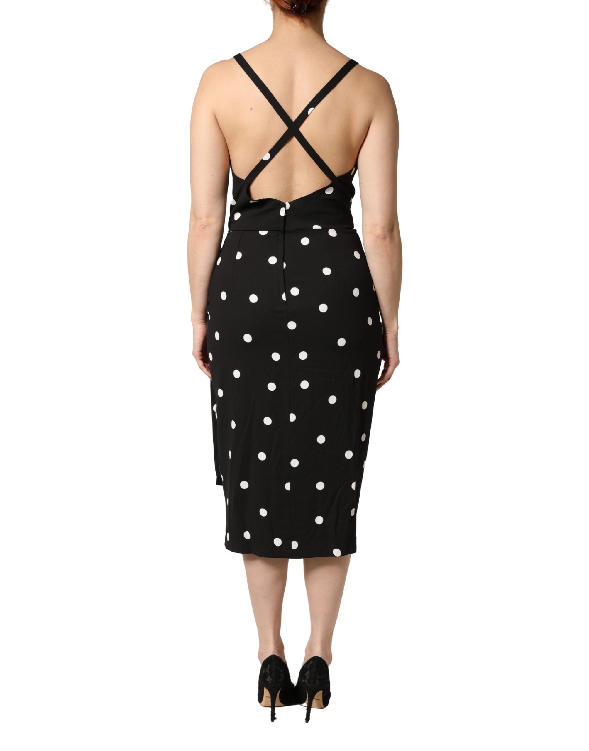 Dolce & Gabbana Black Polka Dotted Viscose Sheath Dress