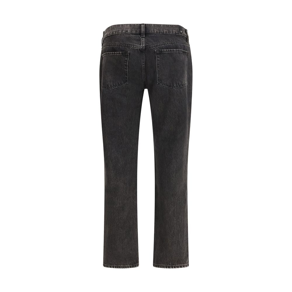 7FOR Black Cotton Straight-Leg Jeans