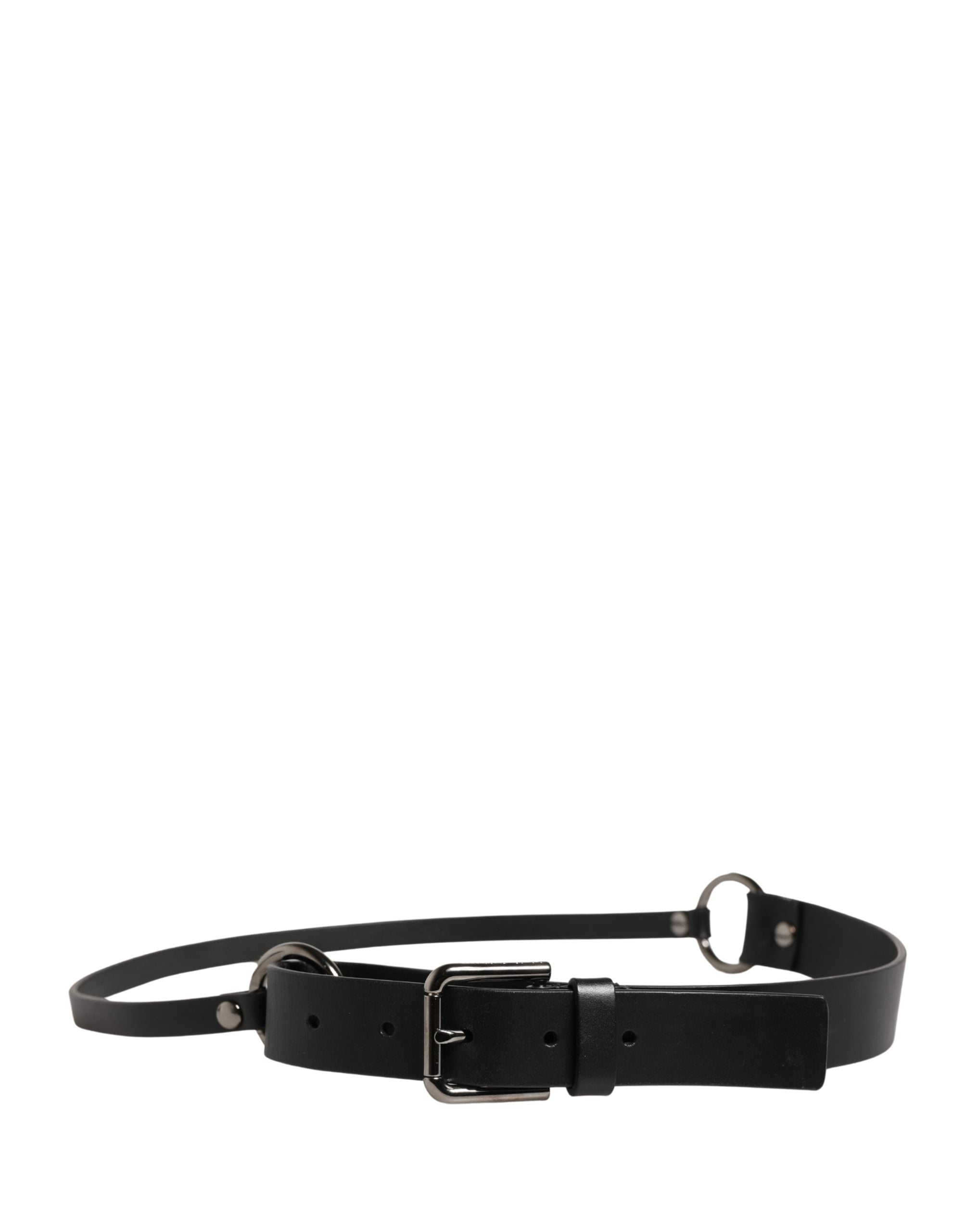 Dolce & Gabbana Men Black Calfskin Leather Metal Buckle Belt