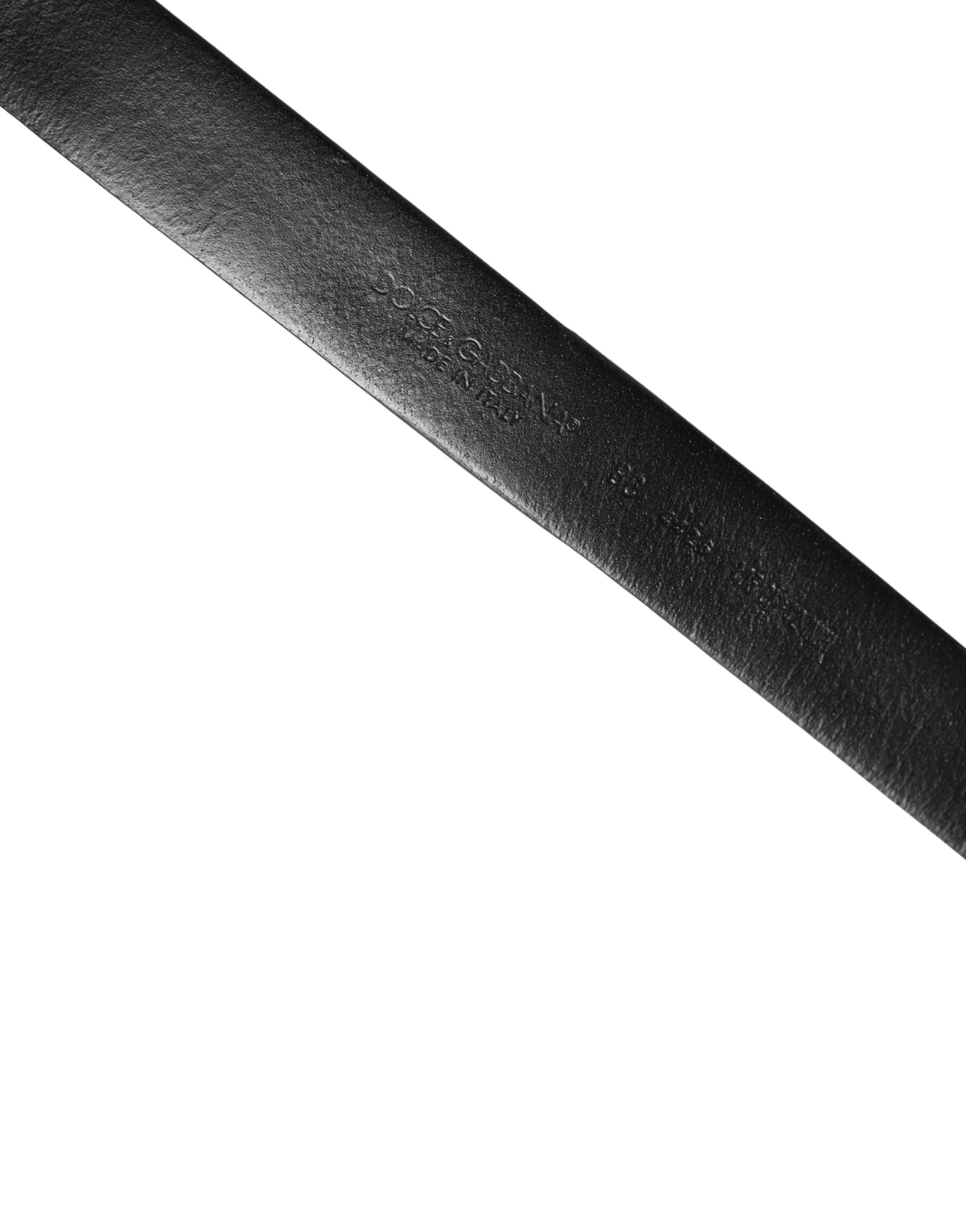 Dolce & Gabbana Men Black Calf Embellished Metal Buckle Belt