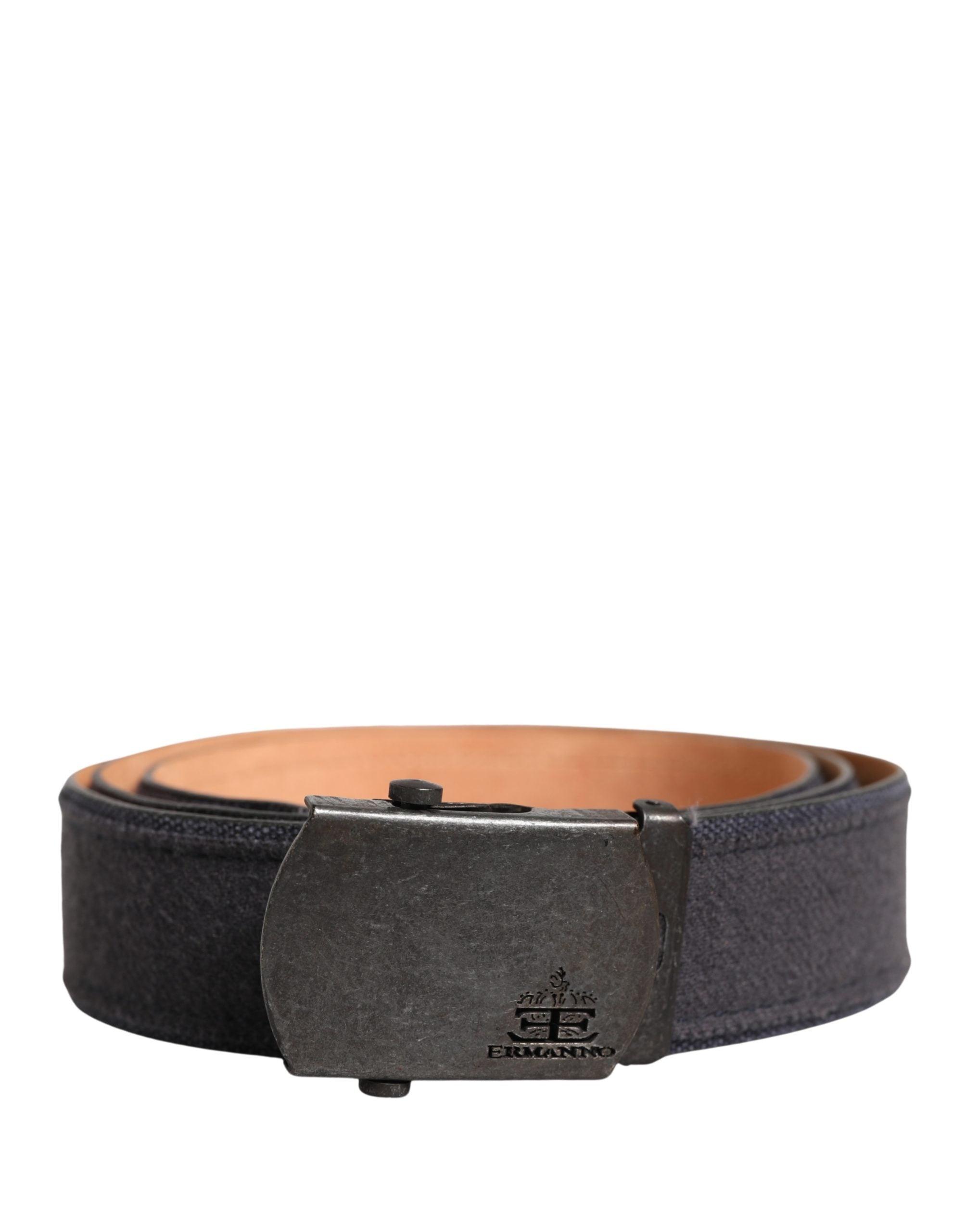 Ermanno Scervino Black Wool Cotton Logo Metal Buckle Belt