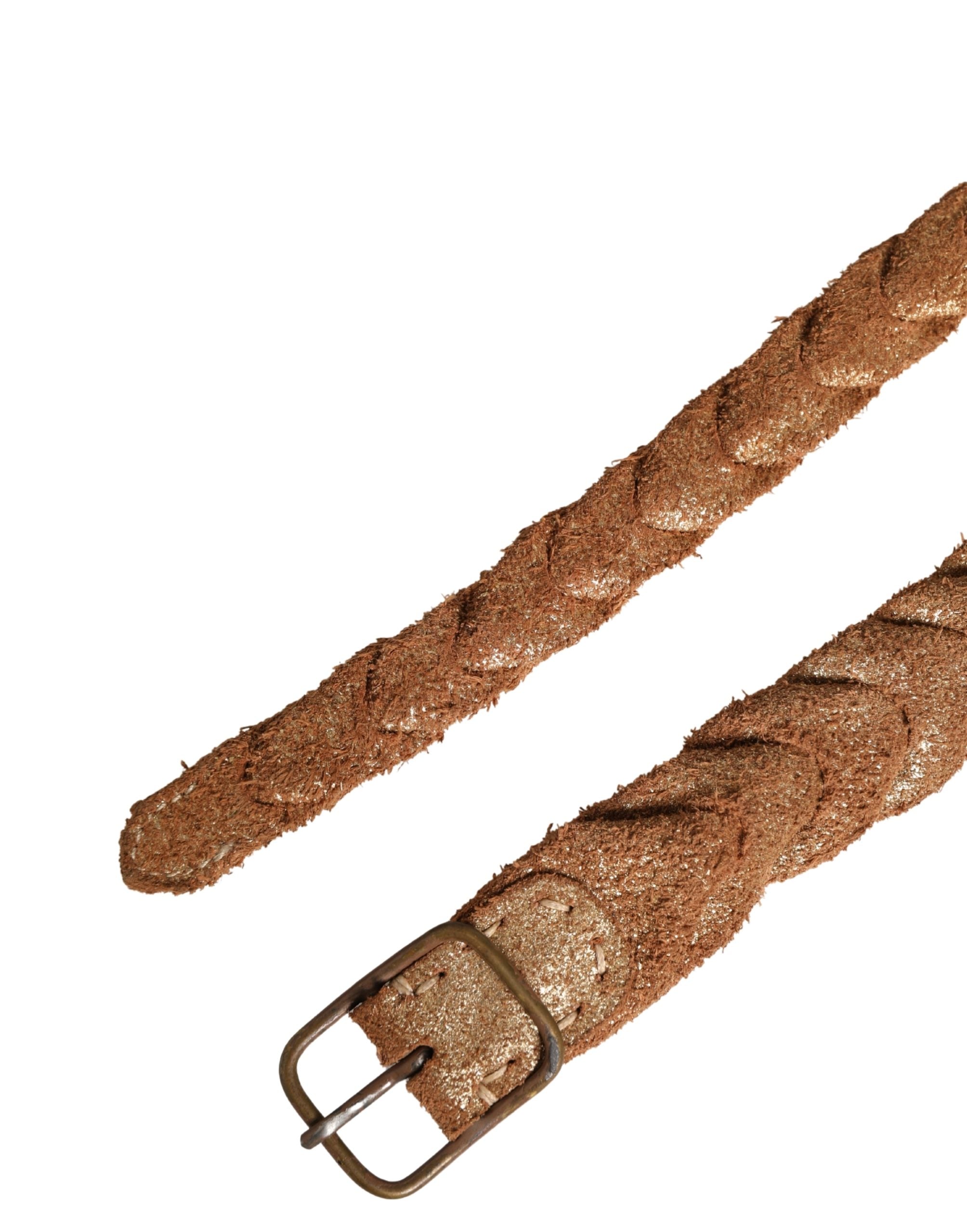 Ermanno Scervino Brown Leather Braided Metal Buckle Belt