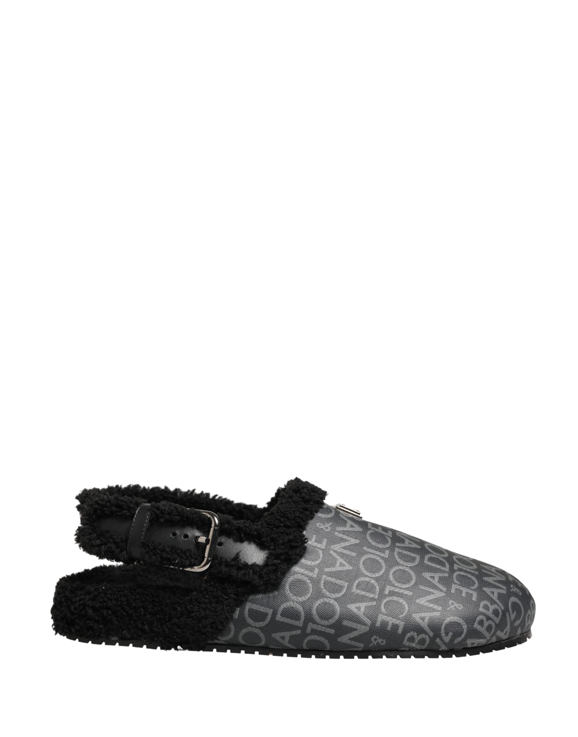 Dolce & Gabbana Gray Faux Fur Jacquard Mules Sandals Shoes