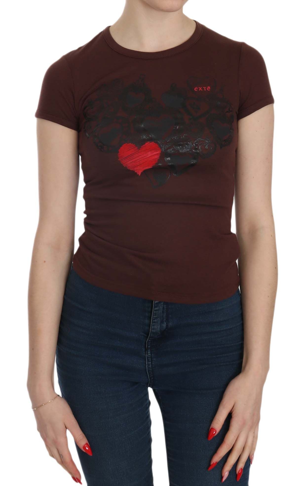 Exte Brown Hearts Short Sleeve Casual T-shirt Top