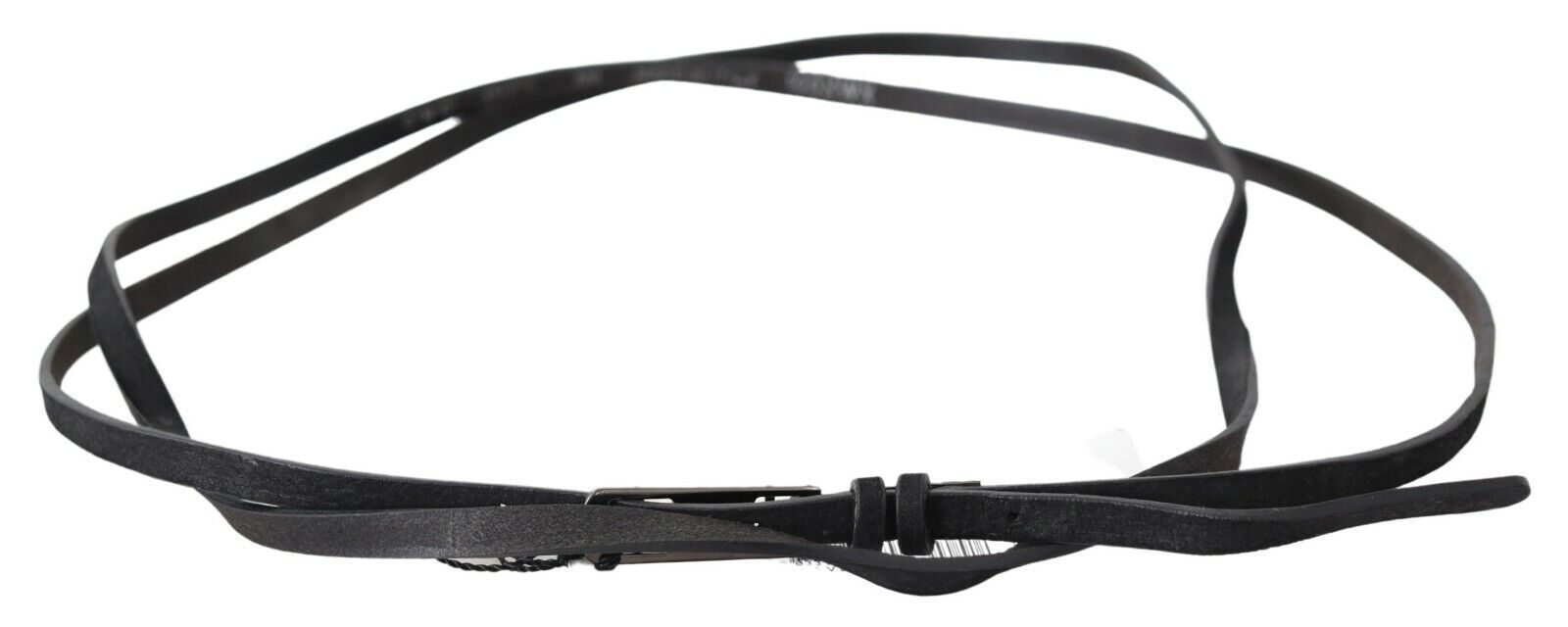 Costume National Black Leather Skinny Logo Buckle Belt