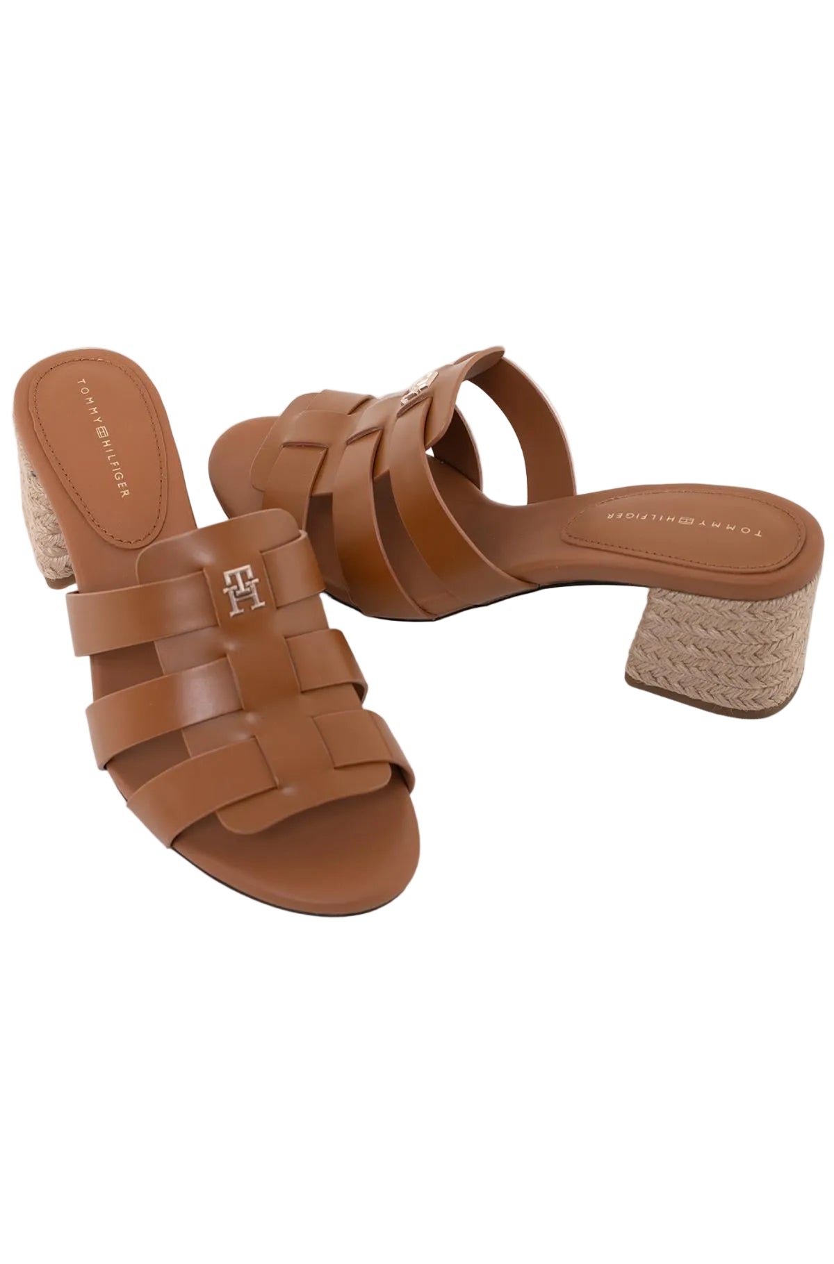 Tommy Hilfiger Block Mid Heel Leather Sandal - Brown