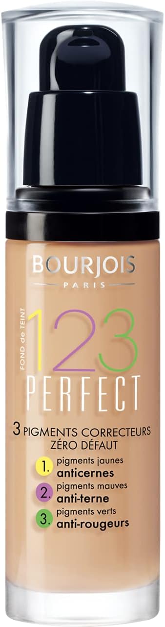 Bourjois 123 Perfect Foundation 3 Correcting Pigments Zero Imperfections 1.Anti-dark circles 2.Anti-dull complexion 3.anti-redness - 30ml