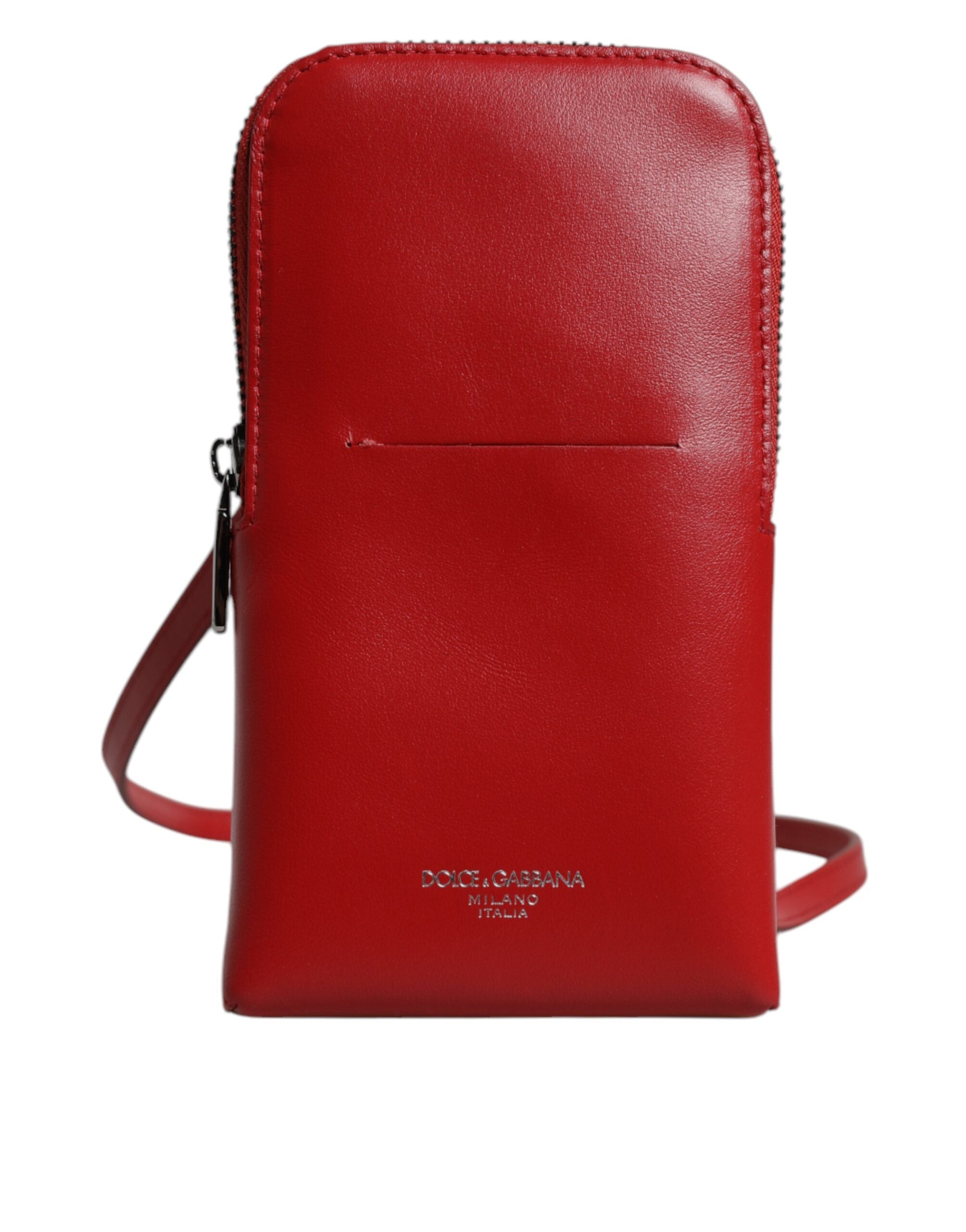 Dolce & Gabbana Red Leather Purse Phone Sling Crossbody Neck Strap Bag