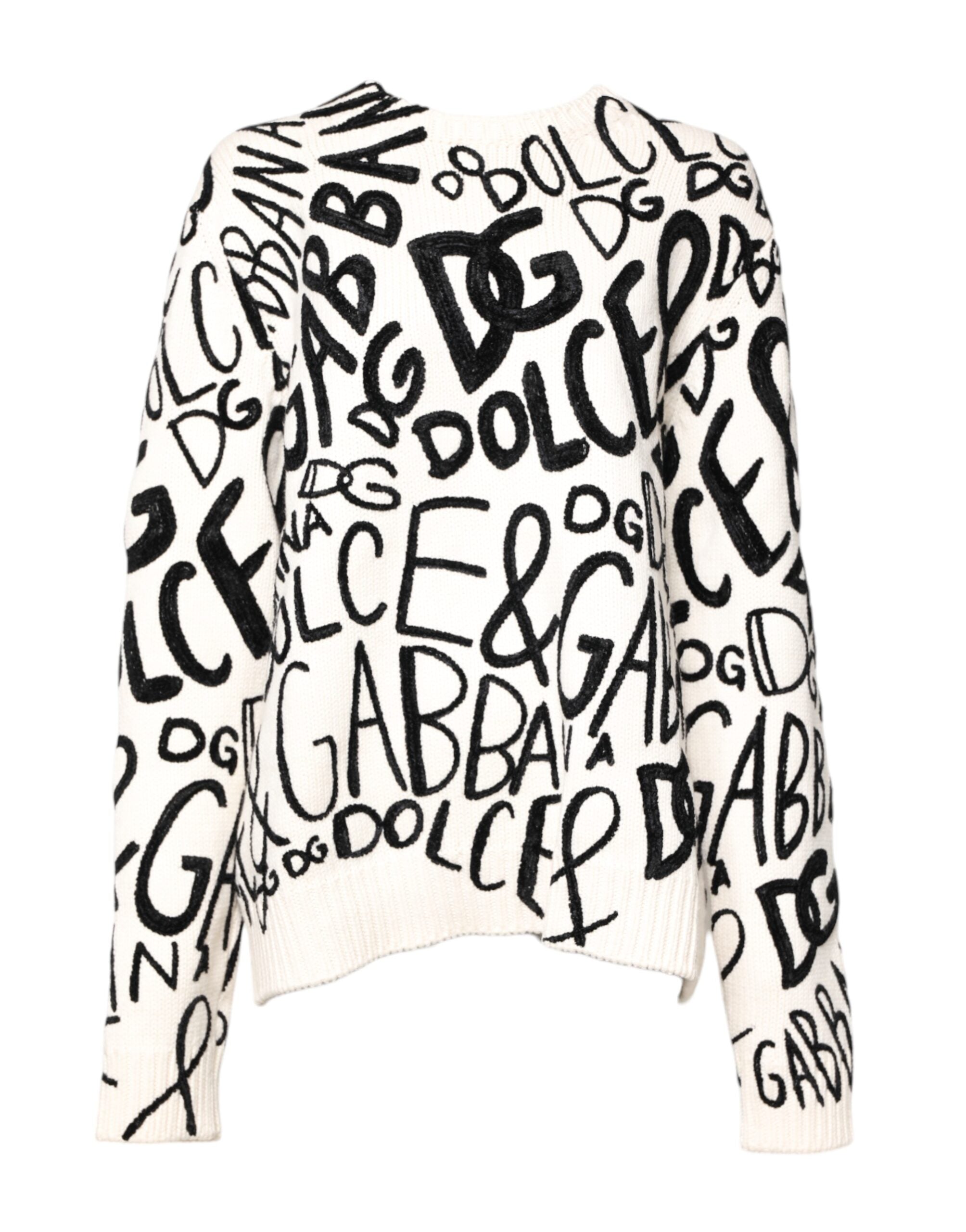 Dolce & Gabbana White Black Logo Print Women Pullover Sweater
