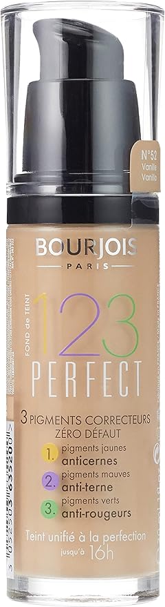 Bourjois 123 Perfect Foundation 3 Correcting Pigments Zero Imperfections 1.Anti-dark circles 2.Anti-dull complexion 3.anti-redness - 30ml
