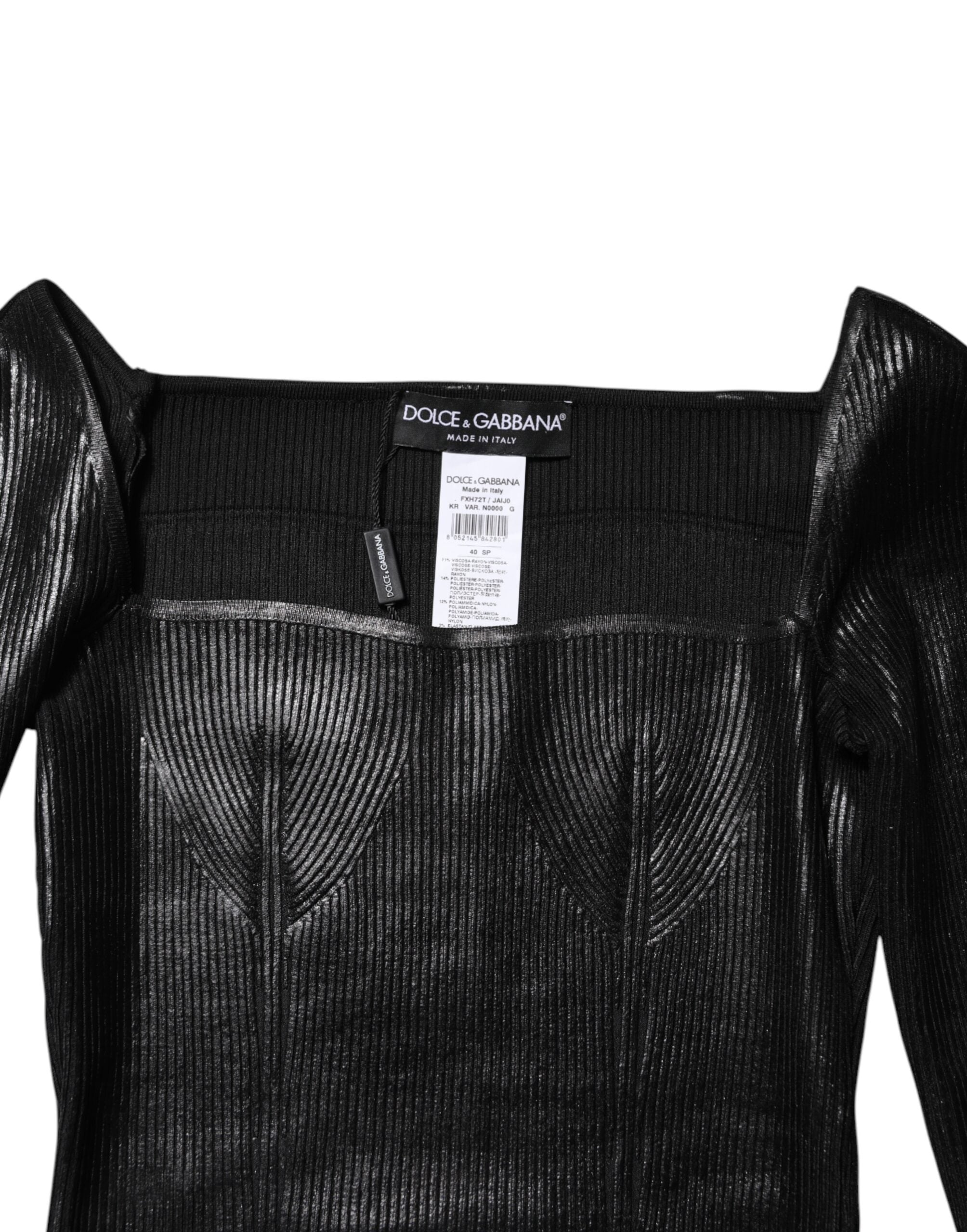 Dolce & Gabbana Black Viscose Long Sleeves Fitted Blouse Top