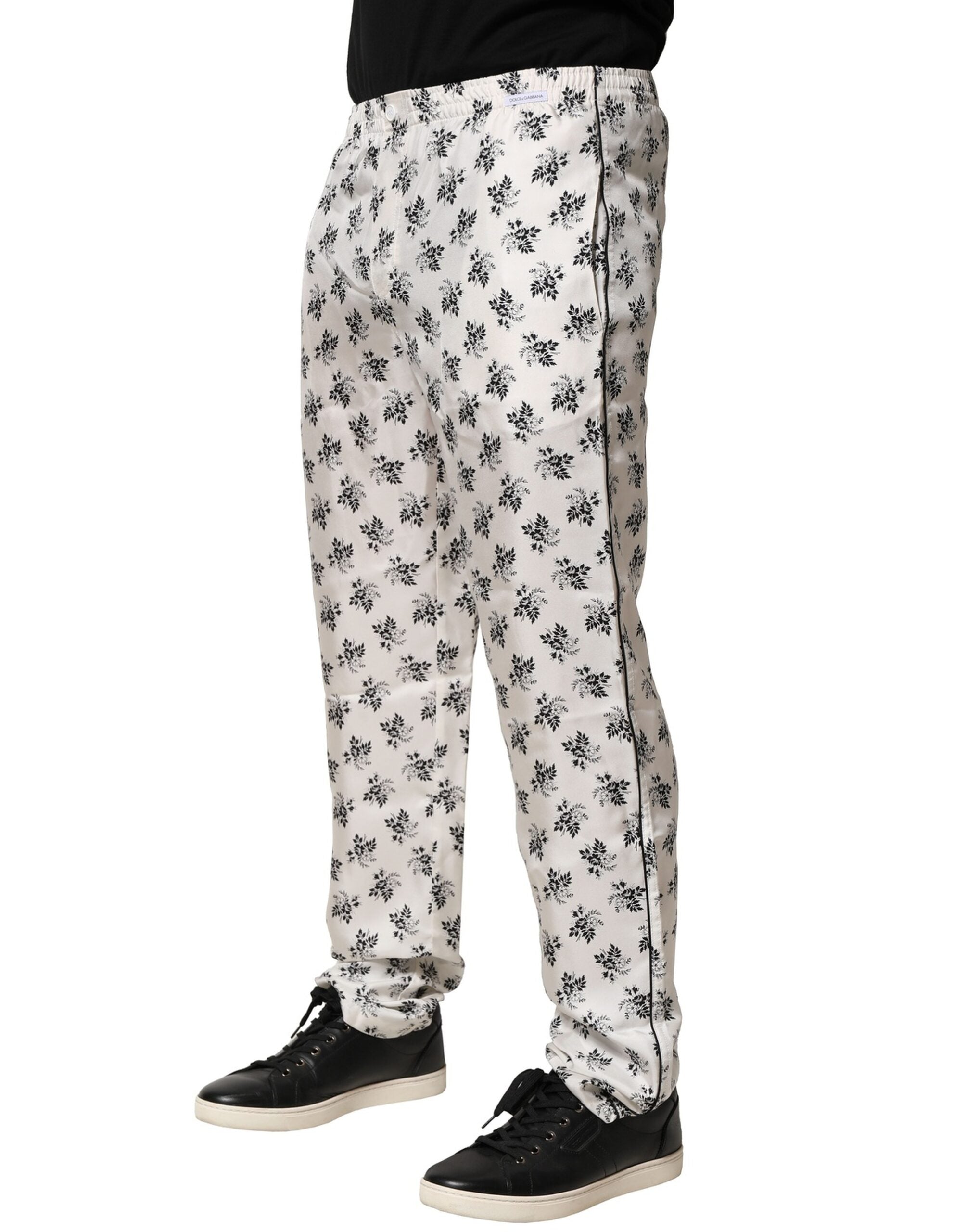 Dolce & Gabbana White Floral Silk Casual Lounge Pants