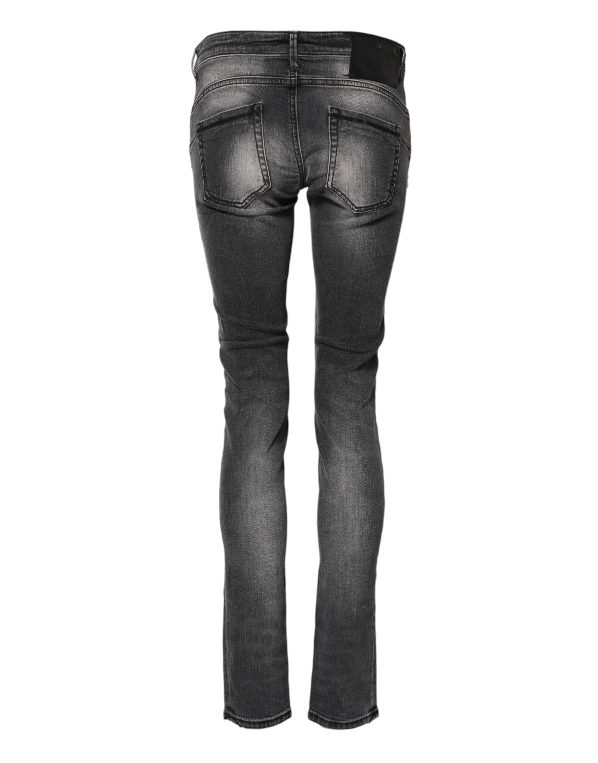Acht Dark Gray Cotton Slim Fit Denim Low Waist Denim Jeans