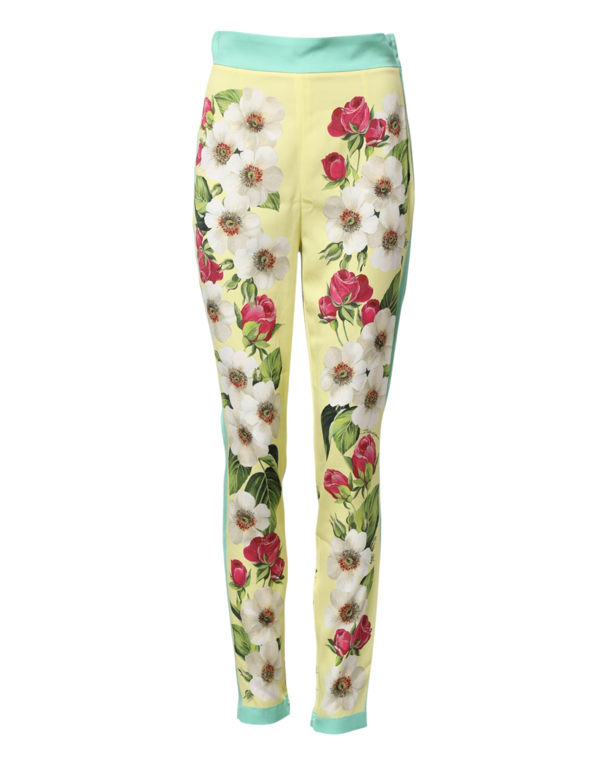 Dolce & Gabbana Yellow Silk Floral Leggings Pants