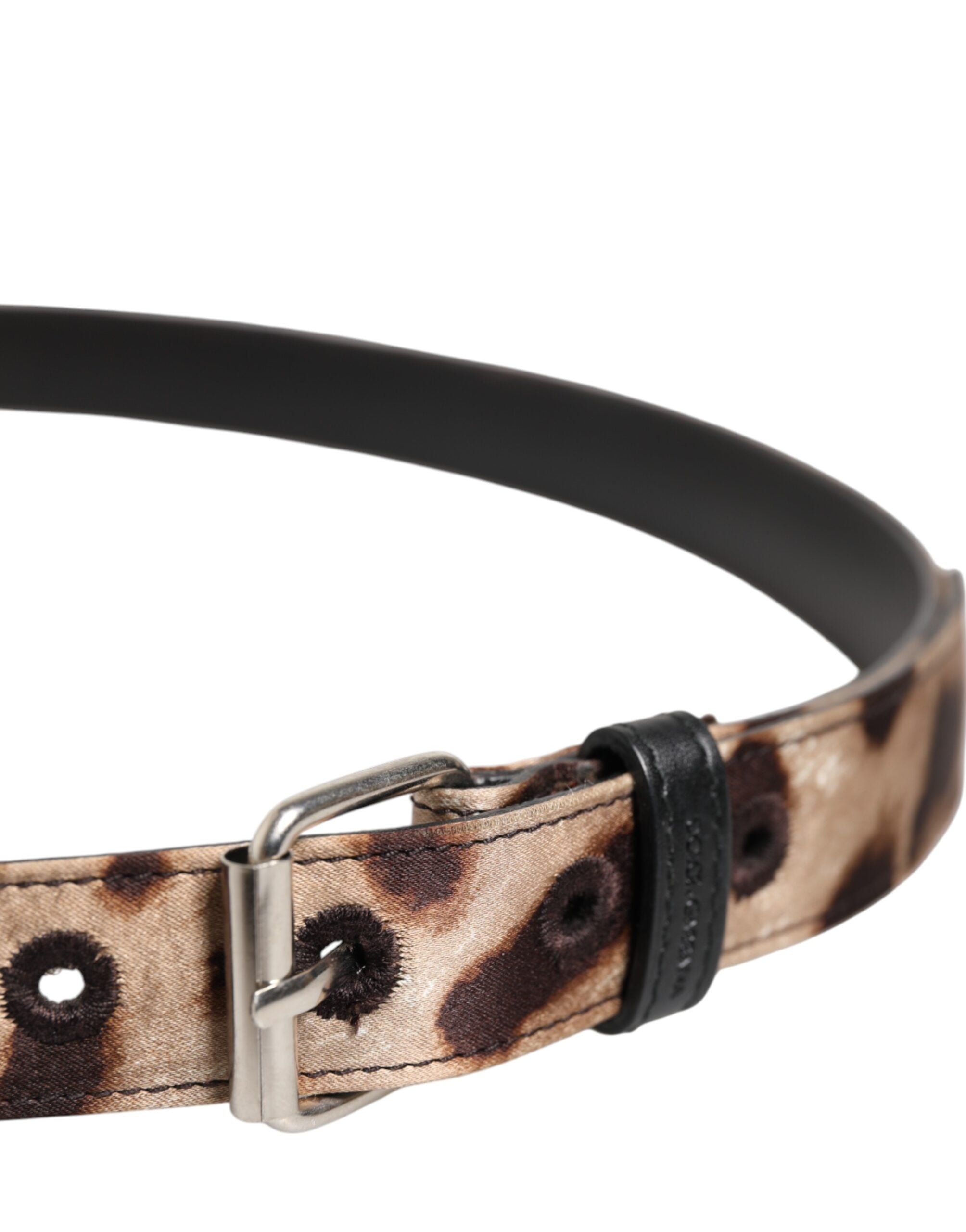 Dolce & Gabbana Brown Leopard Silver Metal Buckle Belt