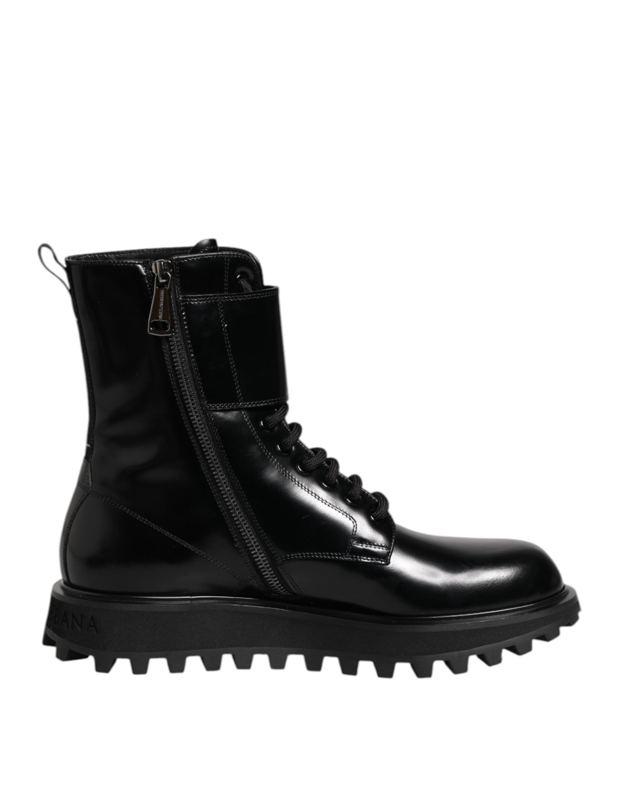 Dolce & Gabbana Black Leather Lace Up Mid Calf Boots Shoes