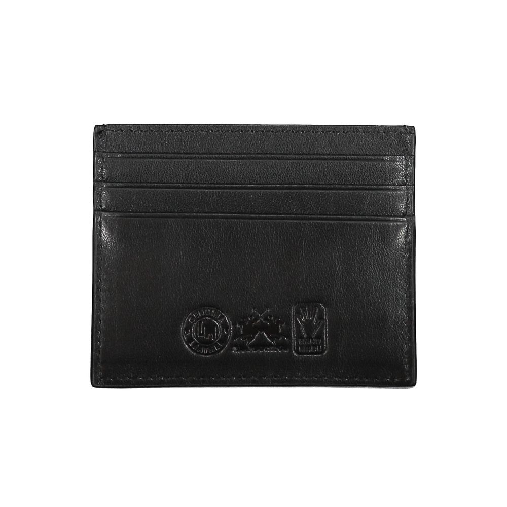 La Martina Black Leather Men Wallet Holder