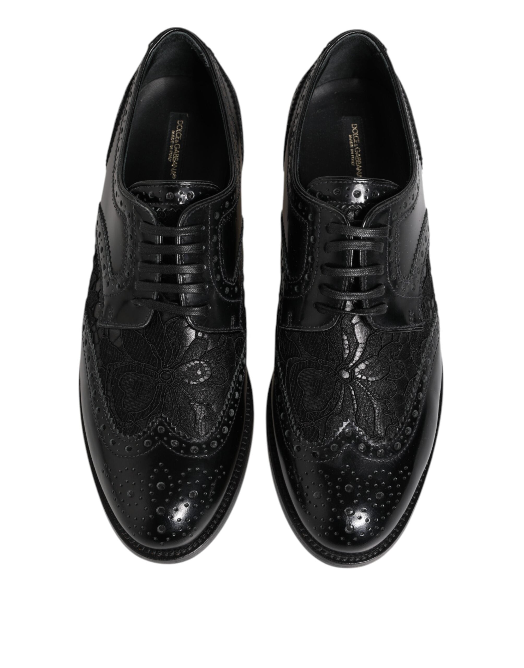 Dolce & Gabbana Black Leather Floral Lace Dress Formal Shoes