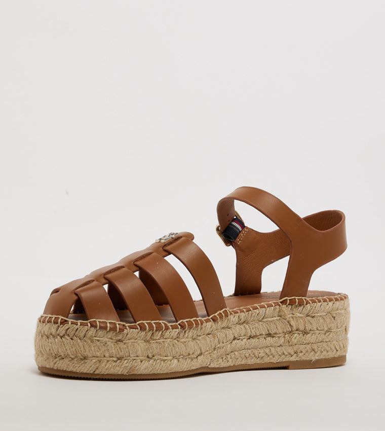 Tommy Hilfiger Brown Leather Platform Sandals