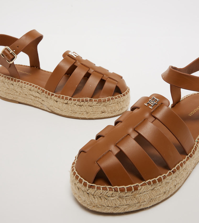 Tommy Hilfiger Brown Leather Platform Sandals