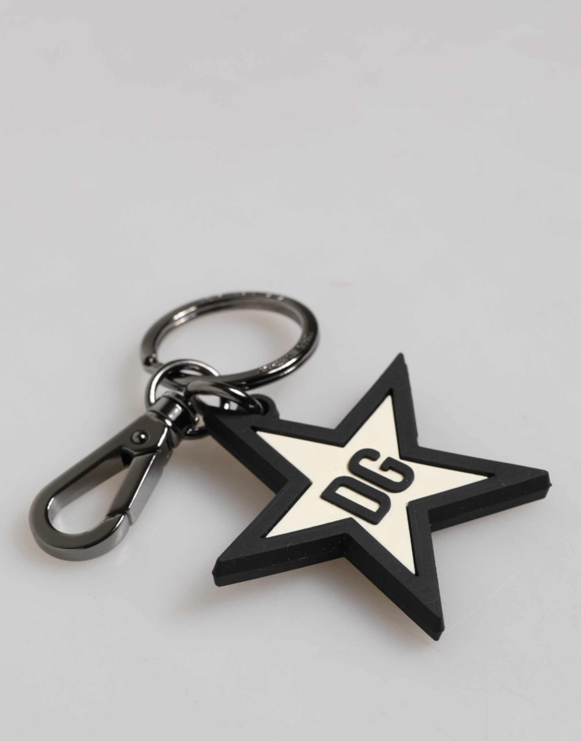 Dolce & Gabbana White Black DG Logo Star Rubber Men's Keychain Keyring