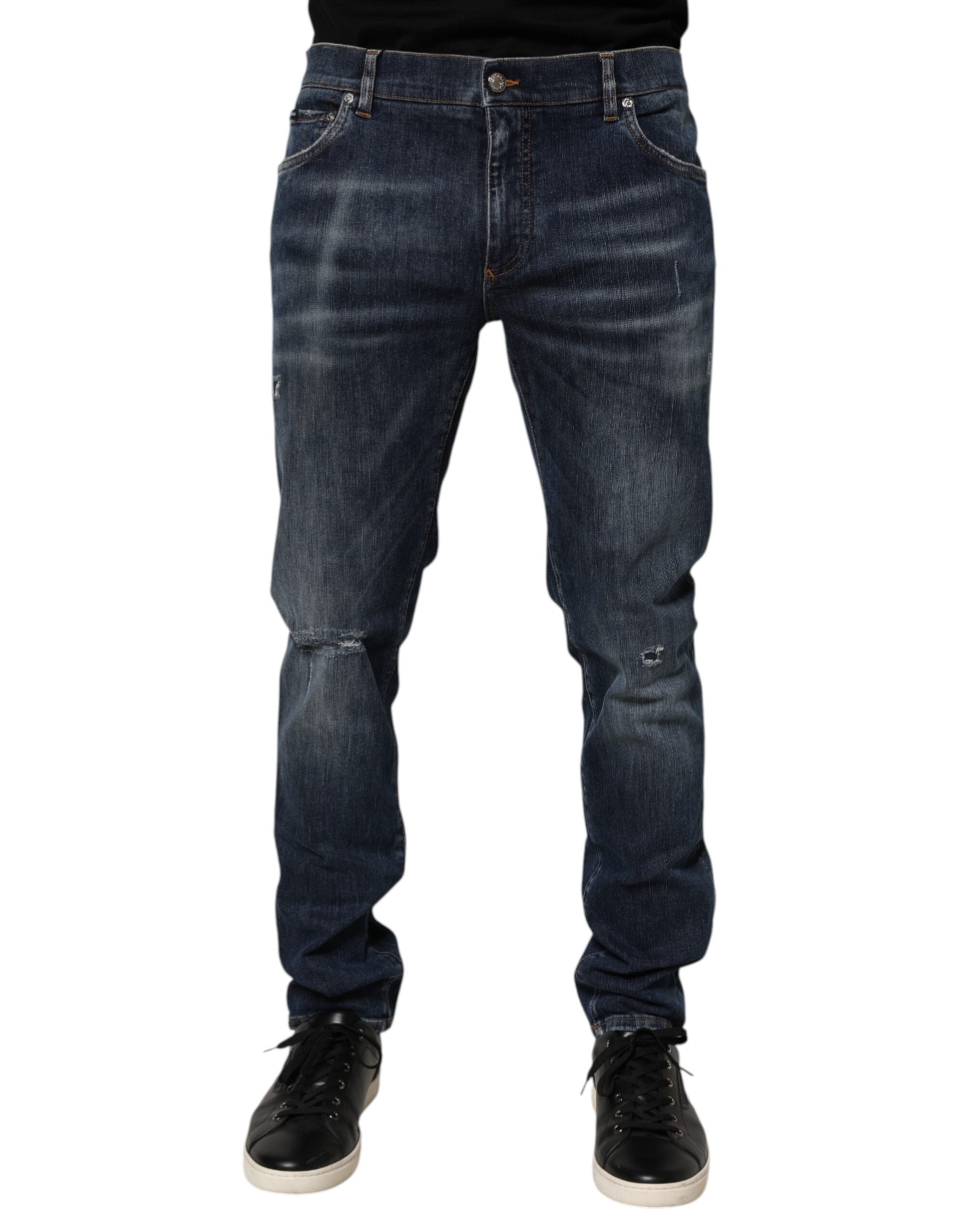 Dolce & Gabbana Dark Blue Washed Running Ripped Denim Jeans