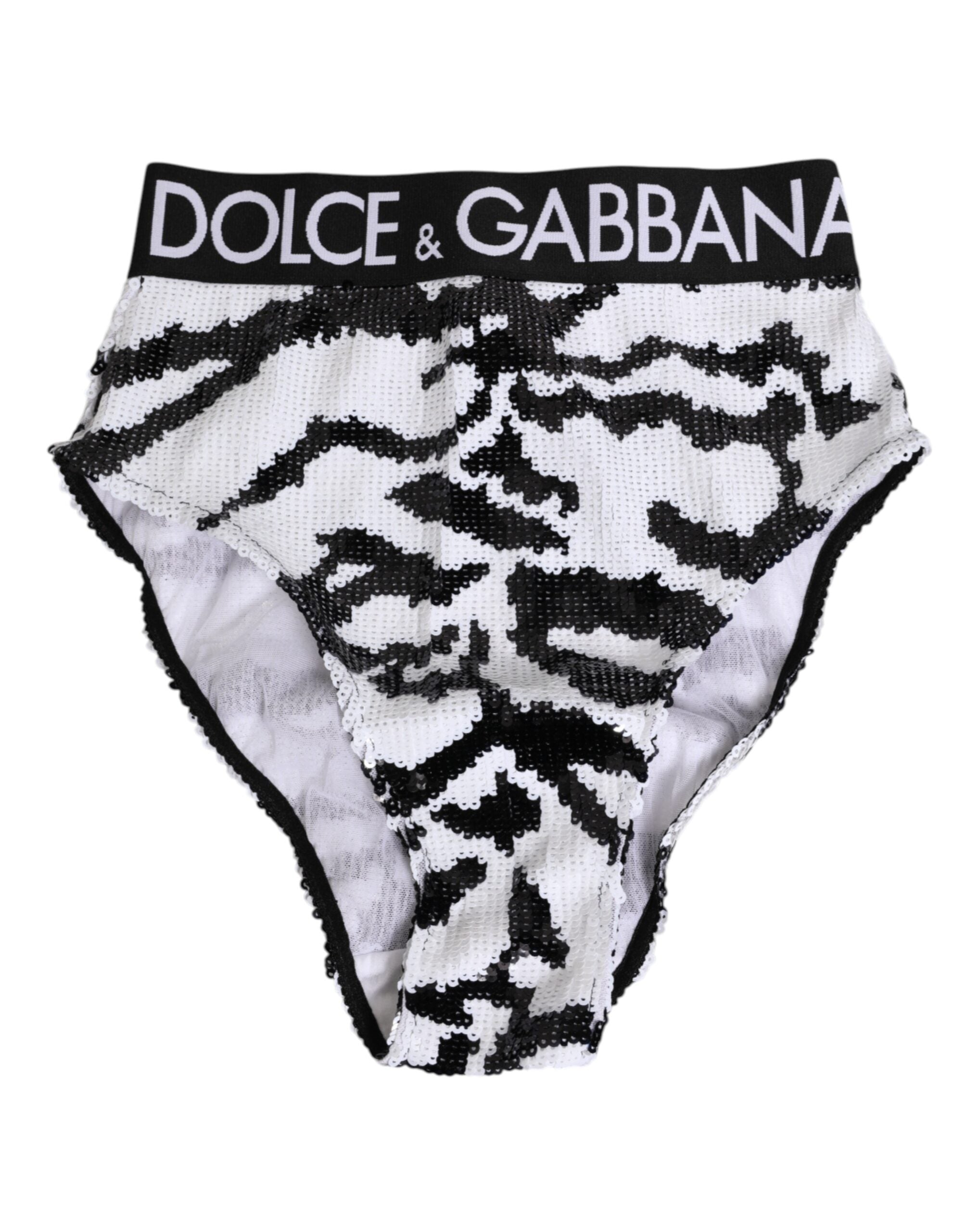 Dolce & Gabbana Black White Sequin High Waist Panty Underwear