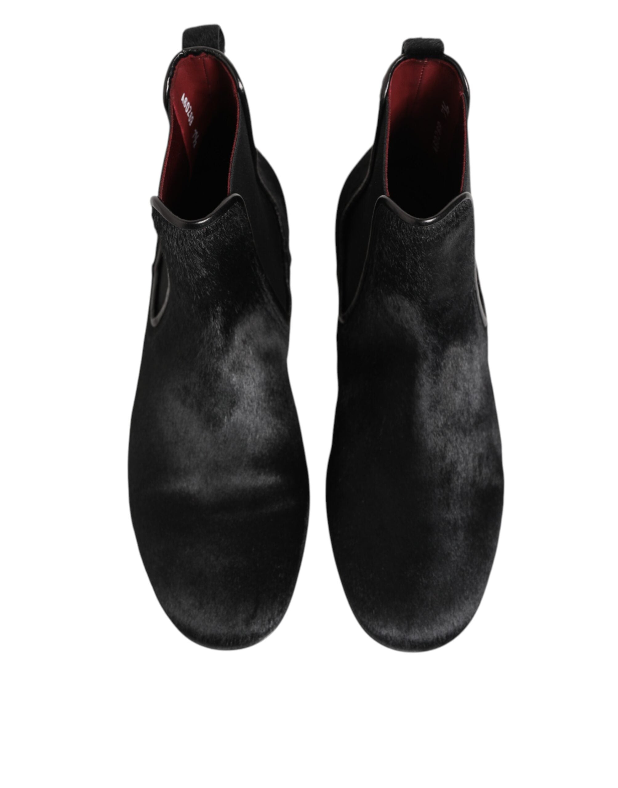 Dolce & Gabbana Black Leather Fur Men CHELSEA Boots Shoes