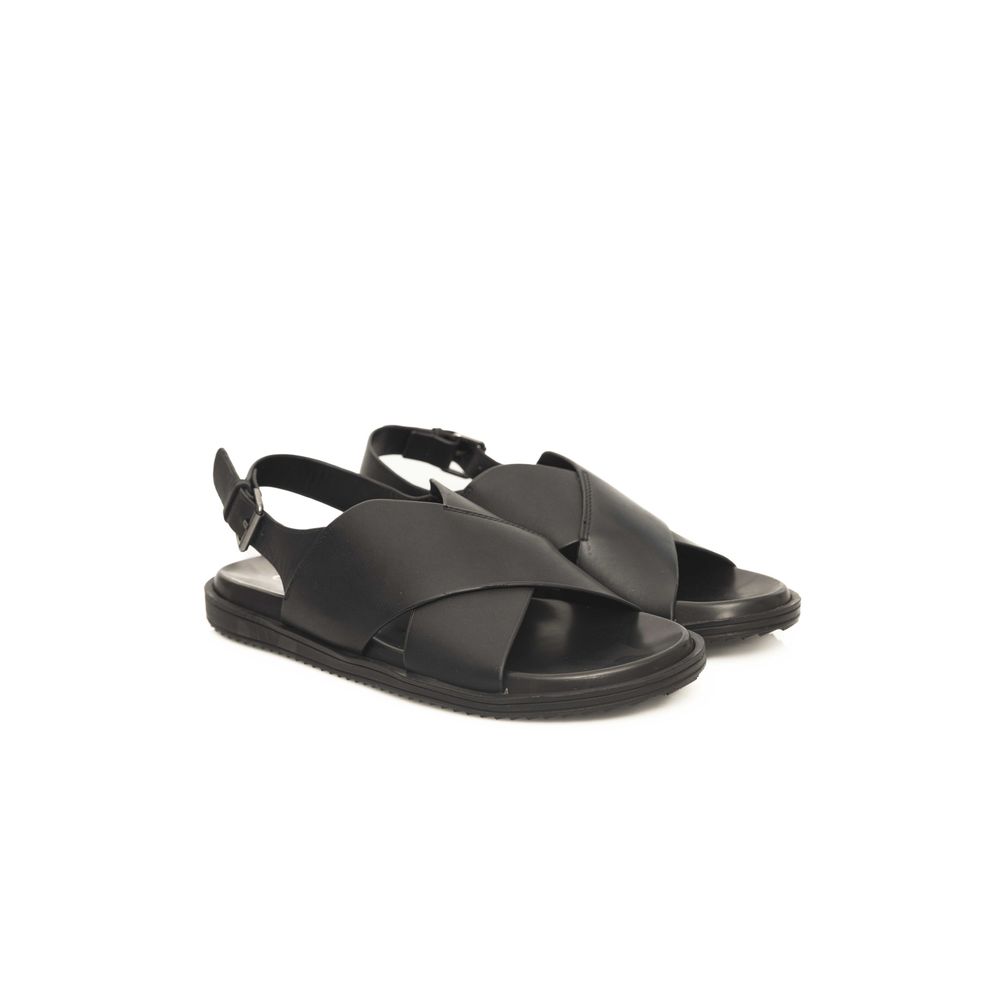 Cerruti 1881 Black Leather Men Sandal