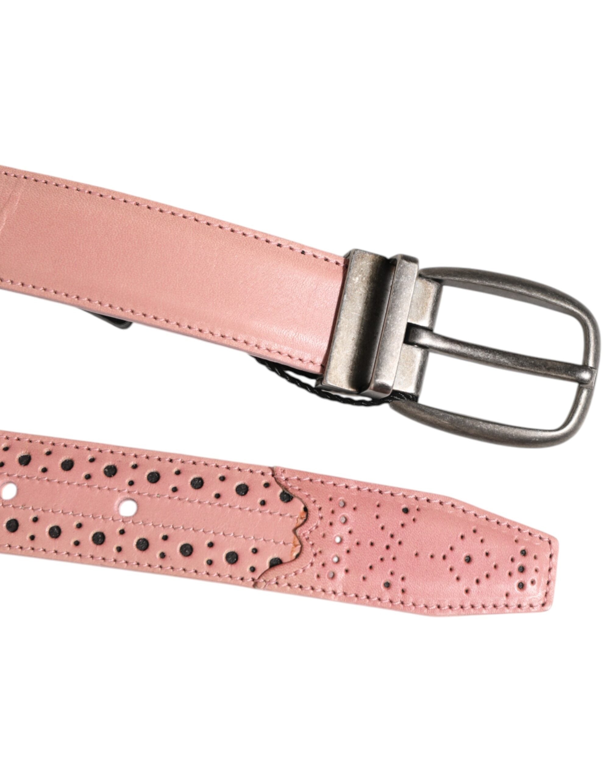 Dolce & Gabbana Pink Leather Perforated Detailing Buckle Belt