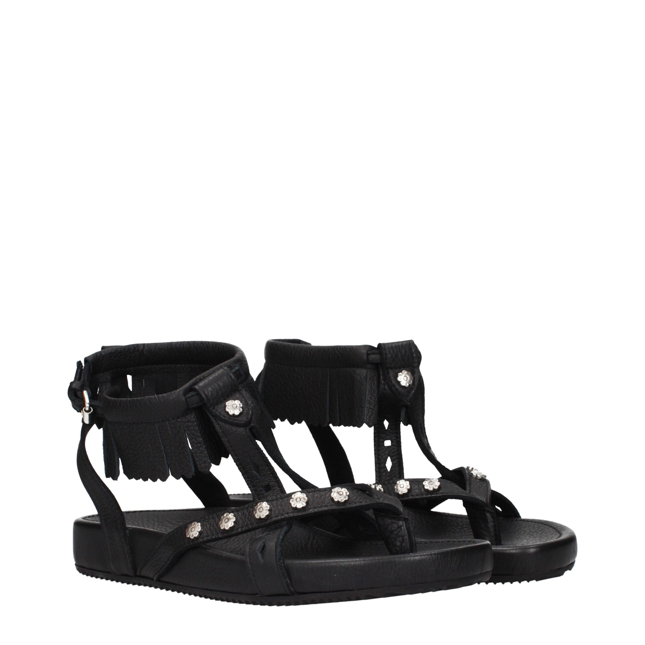Isabel Marant Black Leather Flat Sandals