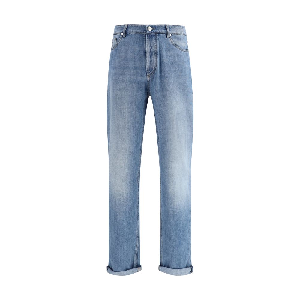 Brunello Cucinelli Blue Cotton Straight-Leg Jeans