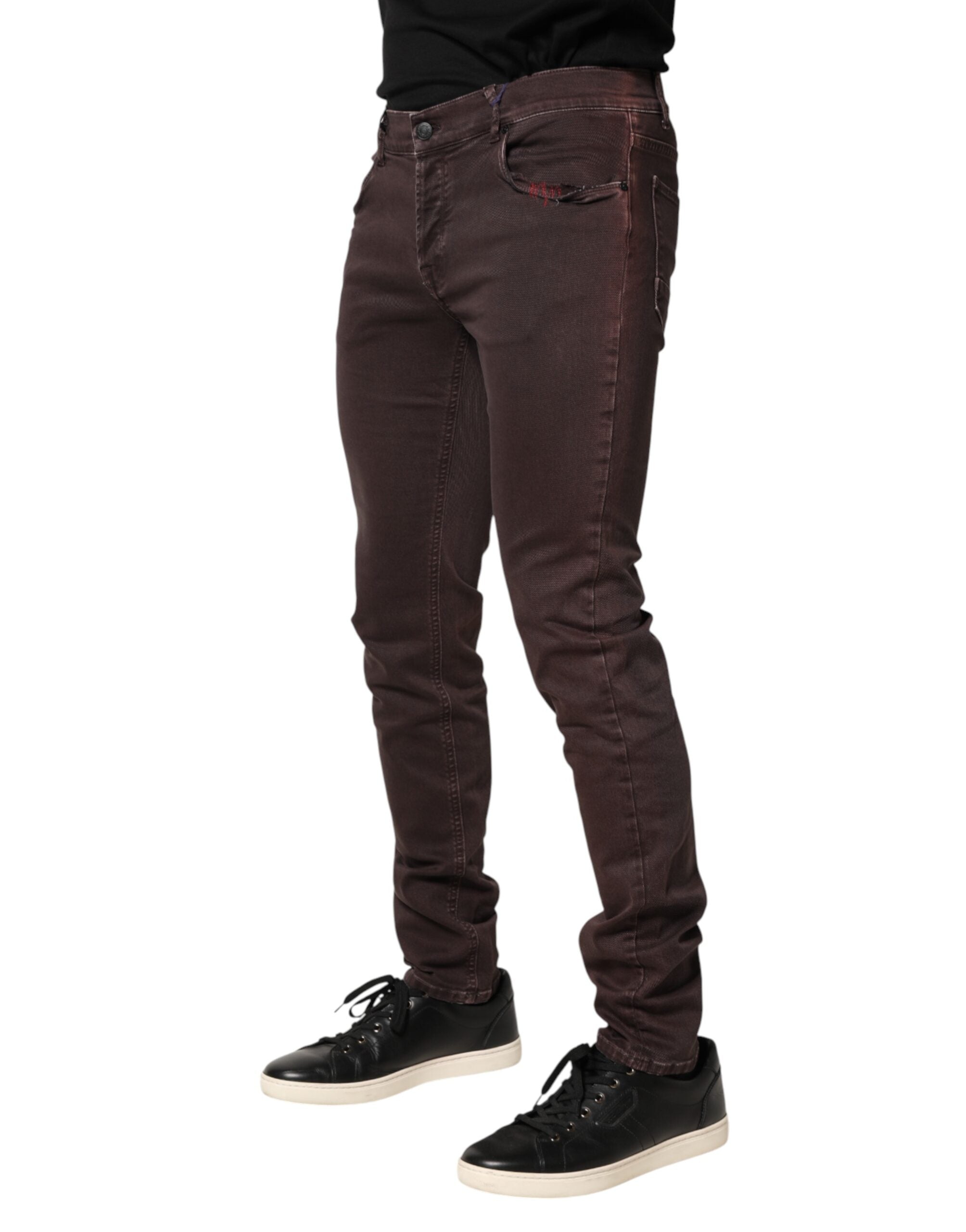 Daniele Alessandrini Brown Cotton Mid Waist Skinny Men Denim Jeans