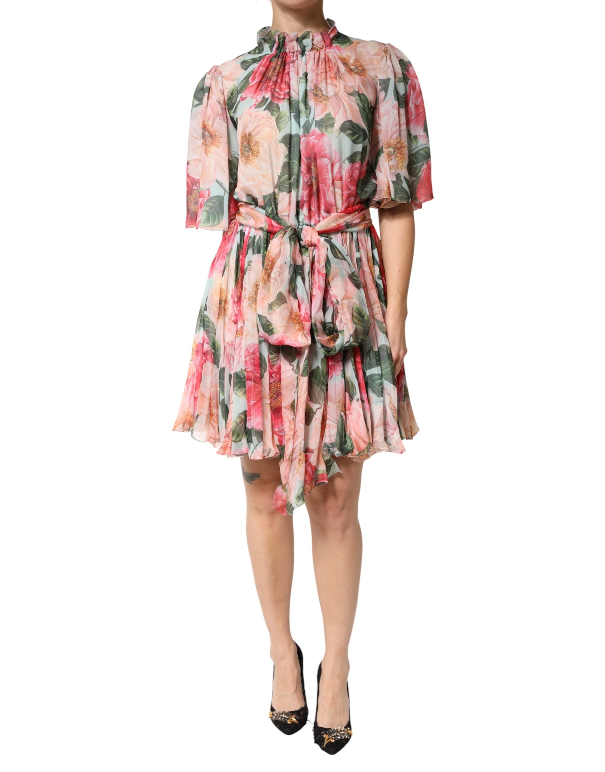 Dolce & Gabbana Multicolor Floral Silk Chiffon Pleated Mini Dress