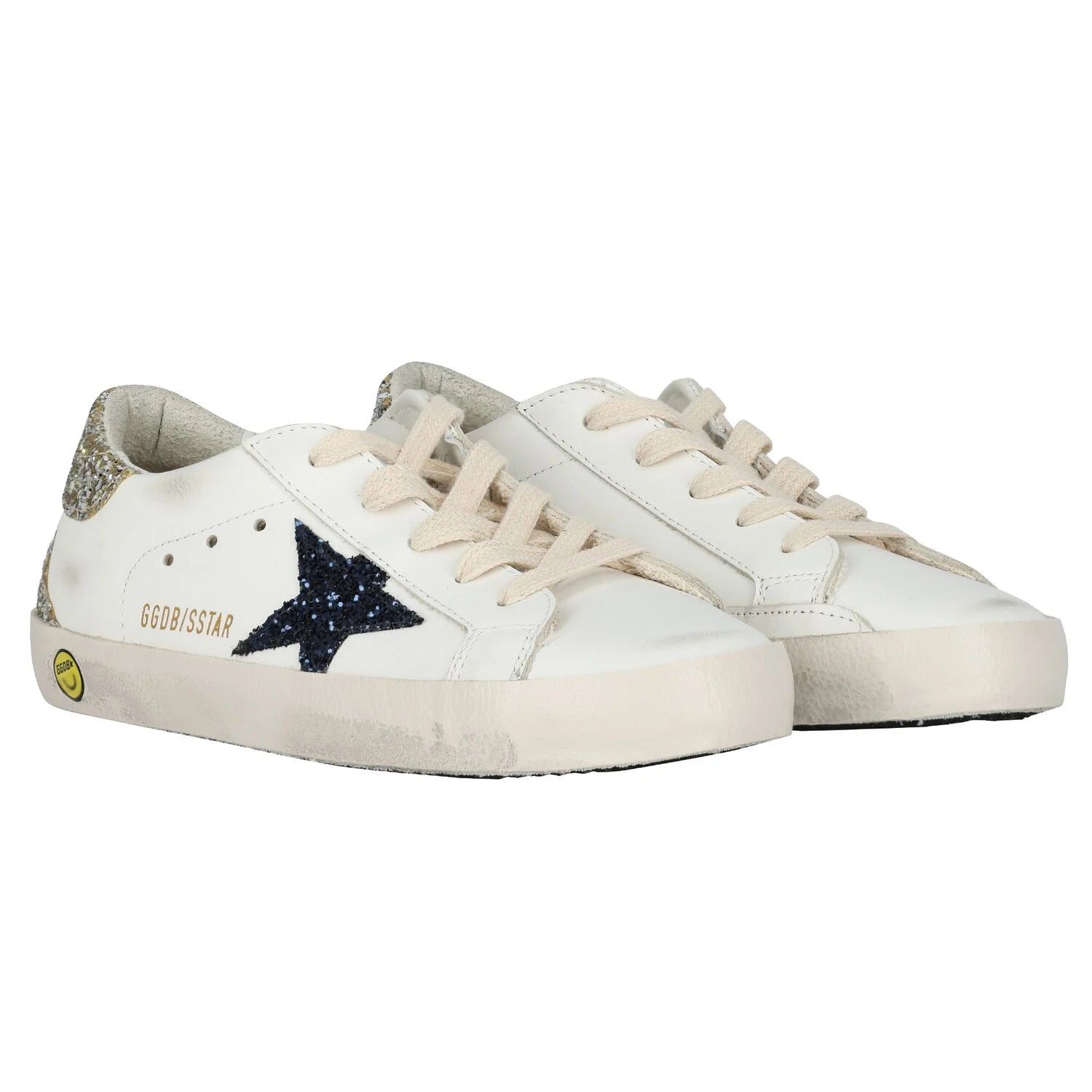 Golden Goose Girls White Leather & Glitter Super-Star Logo Trainers