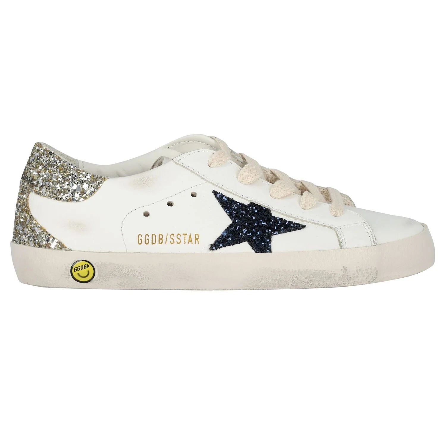 Golden Goose Girls White Leather & Glitter Super-Star Logo Trainers