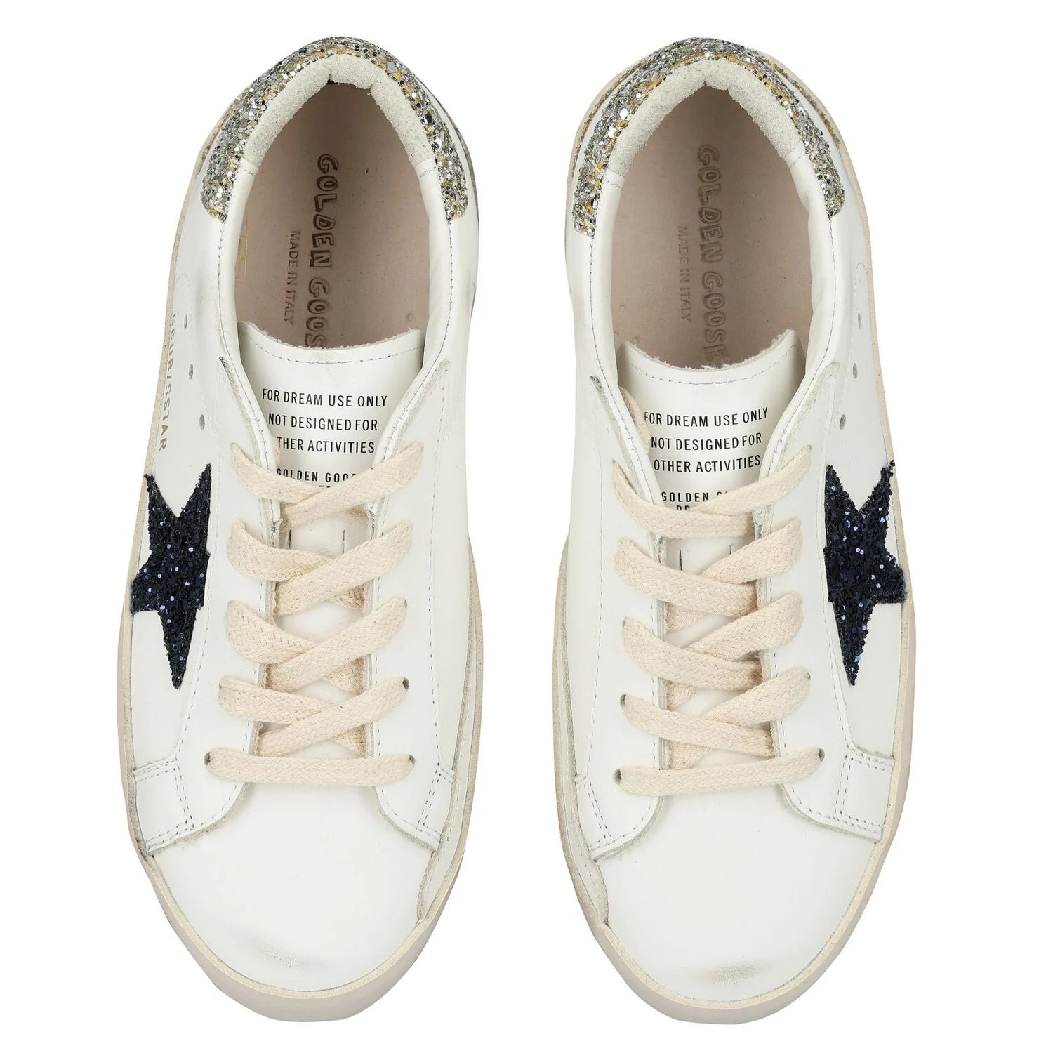 Golden Goose Girls White Leather & Glitter Super-Star Logo Trainers