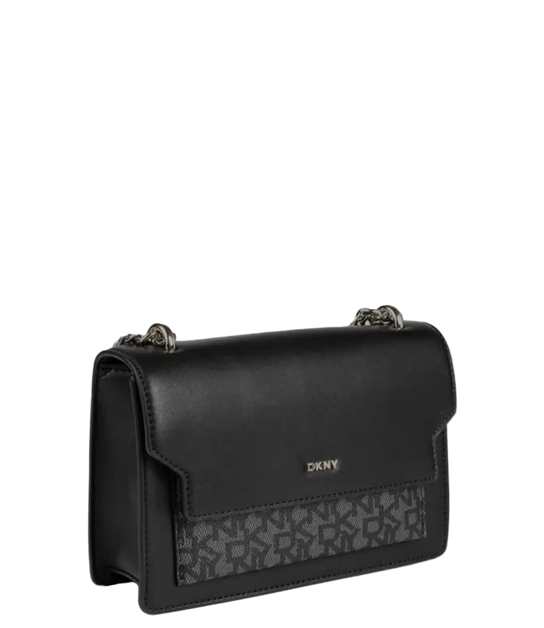 DKNY Leather Brand Logo Printed Structured Shoulder Bag - Black