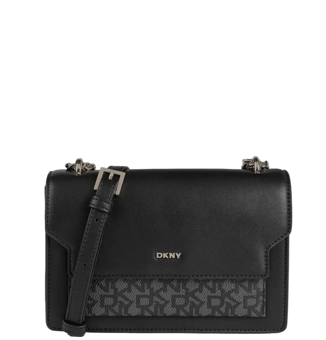 DKNY Leather Brand Logo Printed Structured Shoulder Bag - Black