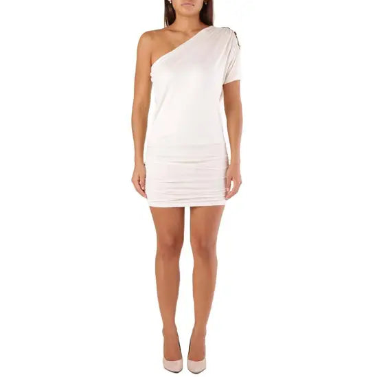 Met Slinky One Shoulder Short Dress Party Cocktail Evening- White